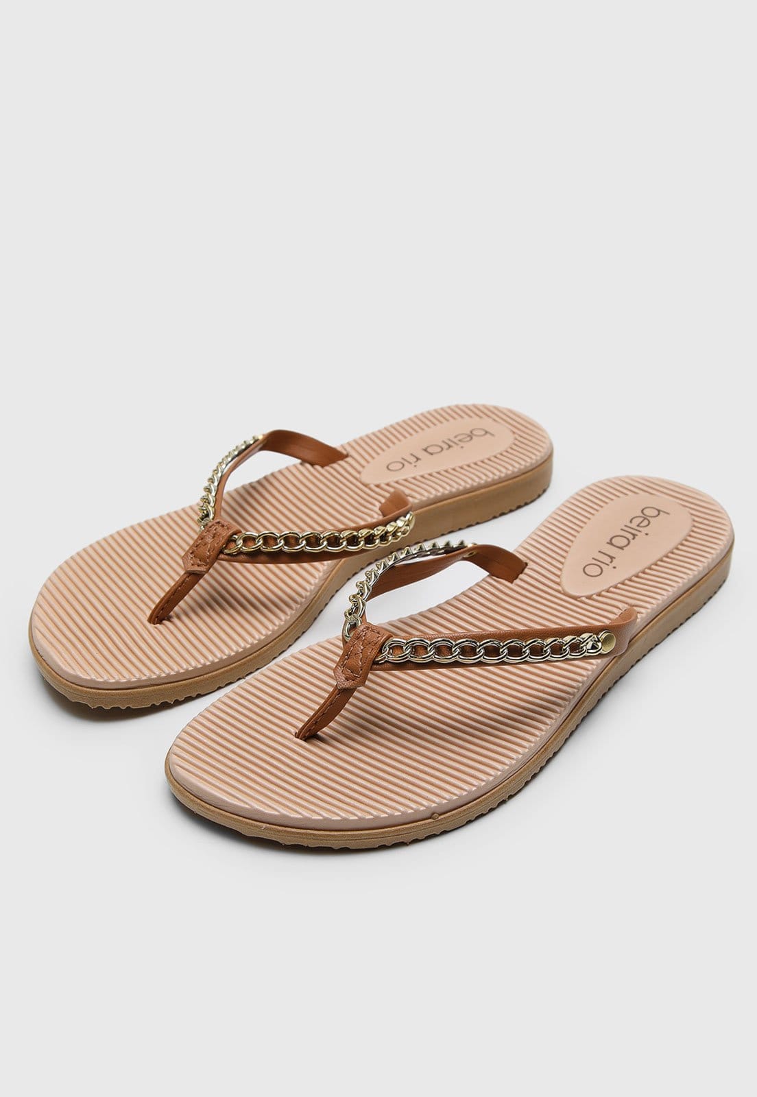 Vista 2 Chinelo Dedo Feminino Beira Rio Corrente Dourada Caramelo BEIRA RIO marrom