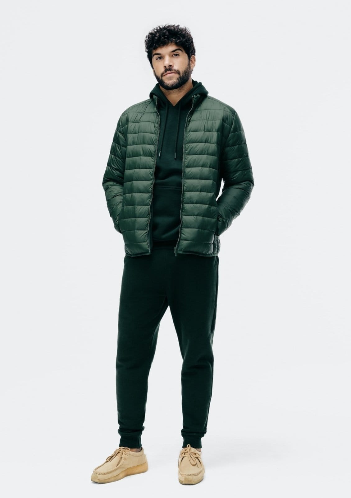 Vista 2 Jaqueta Básica Masculina Puffer Regular Matelassê Hering verde
