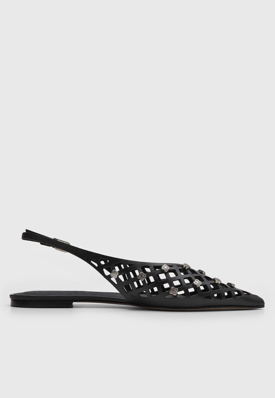 Vista 2 Sapatilha Feminina Capodarte Slingback Recortes Vazados Preta Capodarte preto