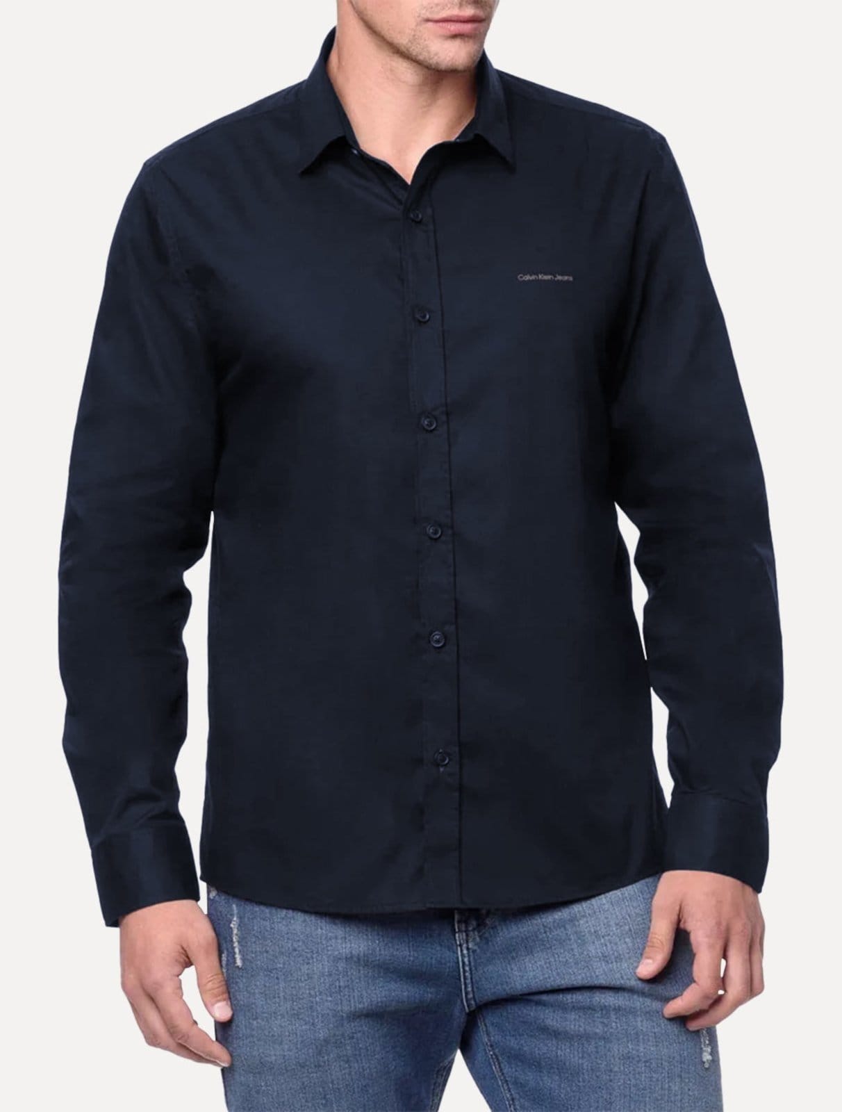 Camisa Calvin Klein Jeans Regular Plain Grey Logo Azul Marinho