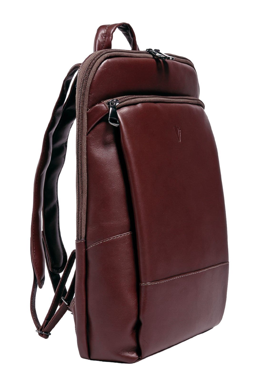 Vista 2 Mochila masculina slim para notebook couro italiano Otávio - Pinhão Vira Vento café