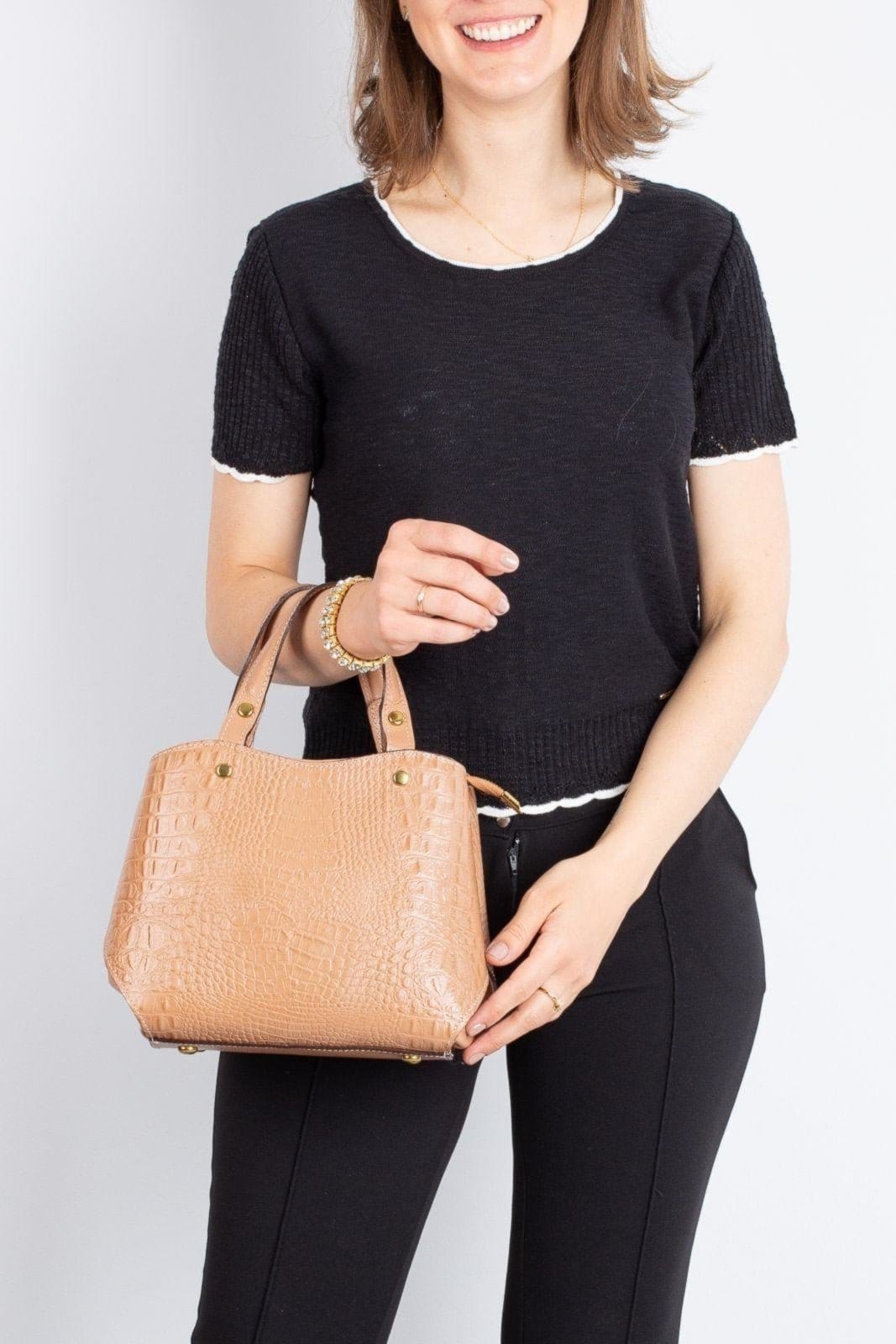 Bolsa baú pequena de couro croco Megan