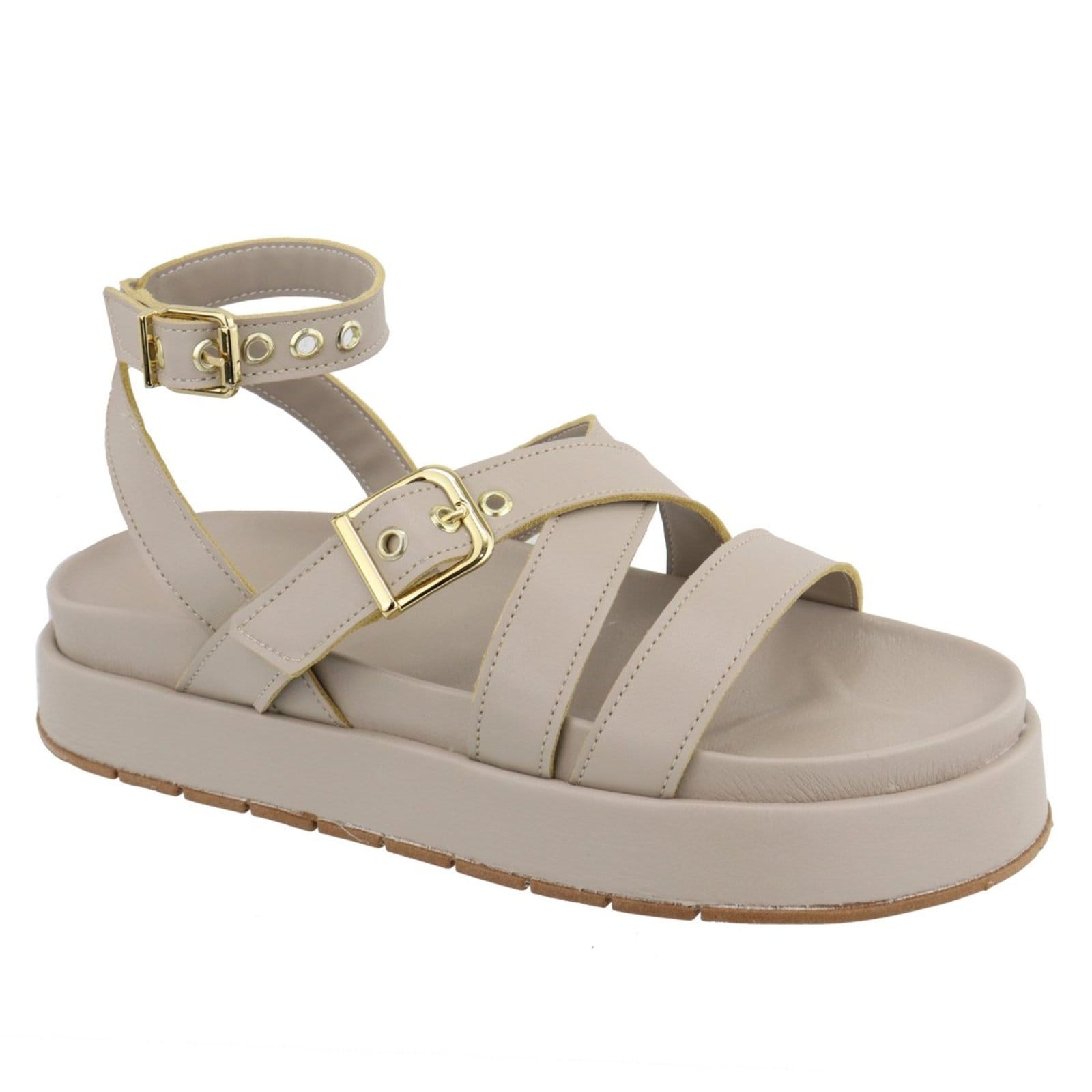 Sandalia Papete Flatform Feminina Tiras Off White Sola Alta