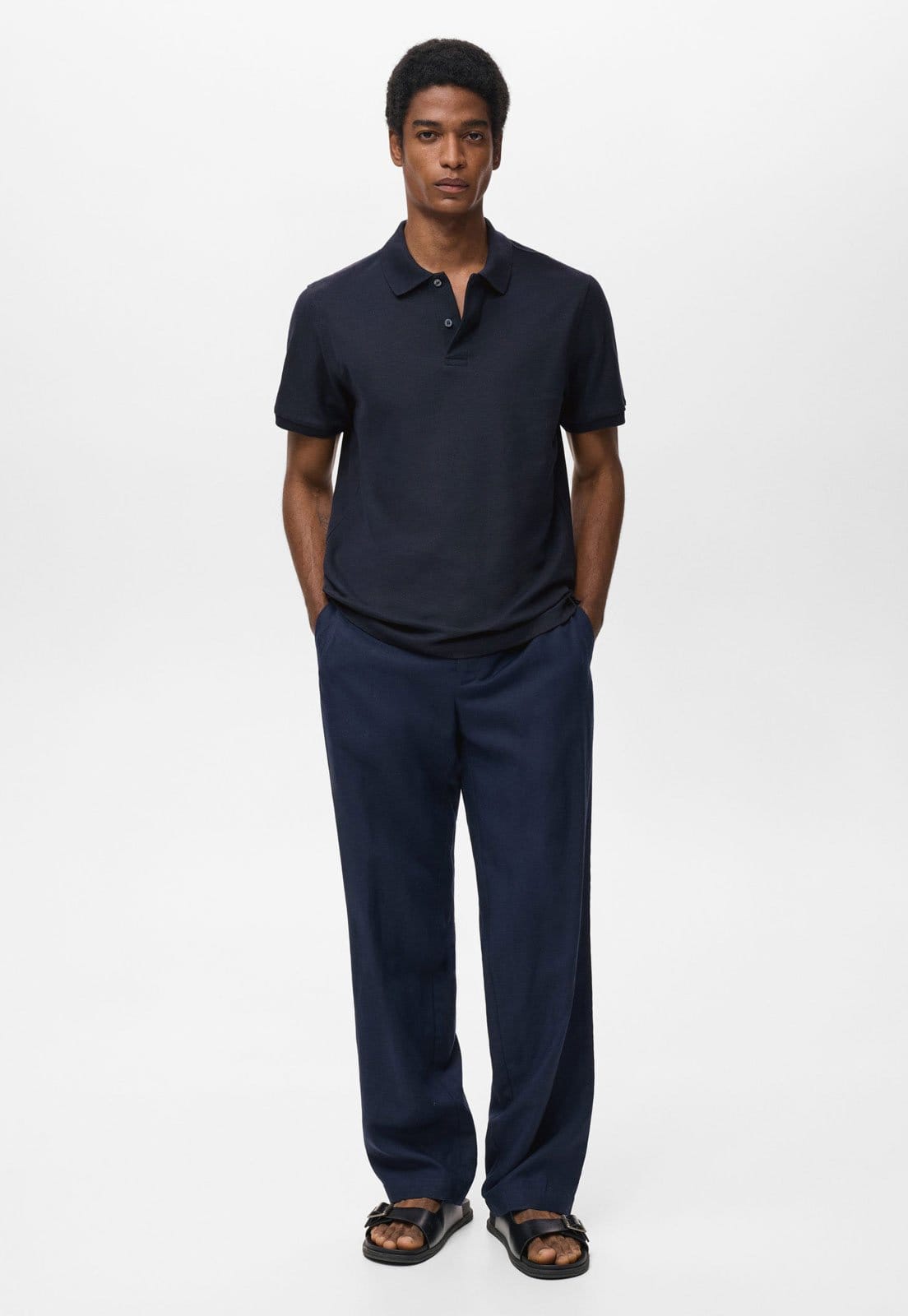 Vista 2 Polo Masculina Mango REA Mango azul marinho