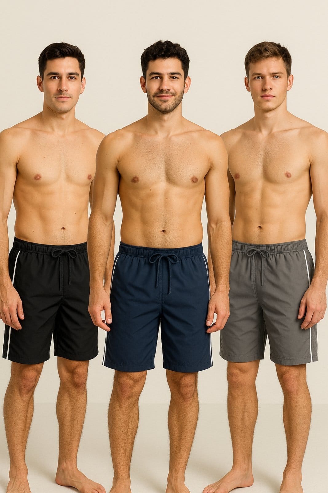 Kit Com 3 Bermudas Tactel D Bell Outlet Fashion Sport Masculina Preta/Cinza/Azul