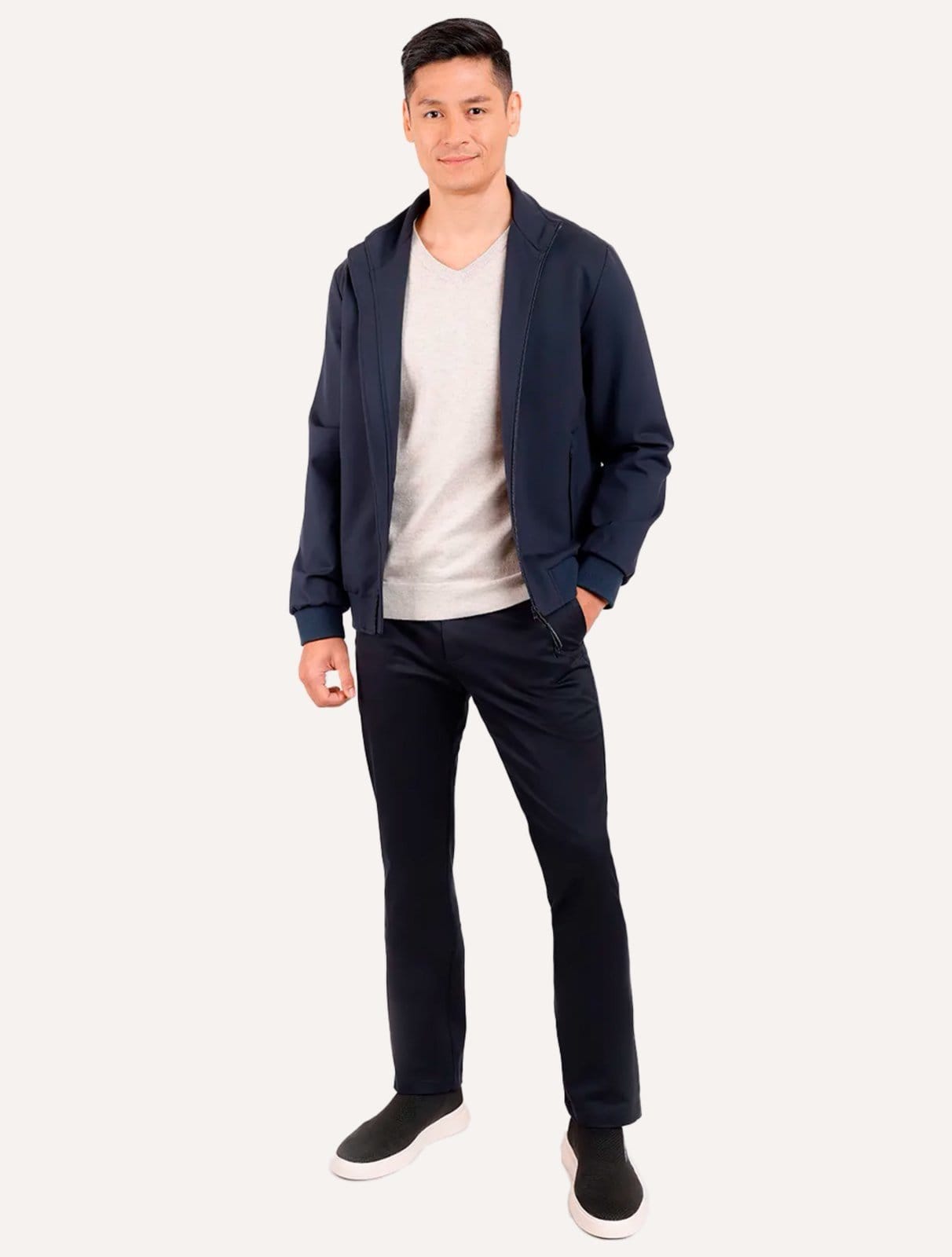 Vista 2 Blusa Aramis Masculina Tricot Gola V Areia Aramis bege