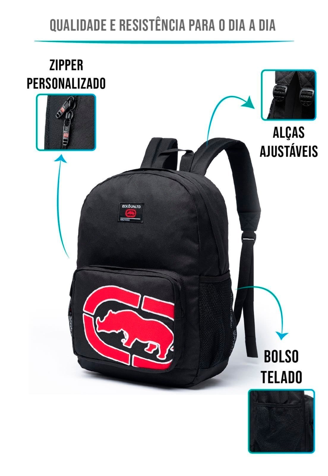 Vista 2 Mochila Resistente Espaçosa Faculdade Casual Ecko preto