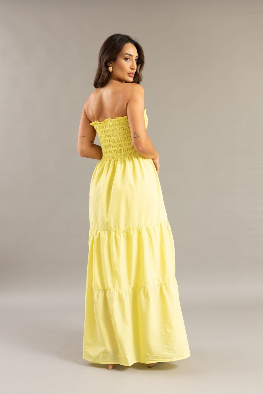 Vista 2 Vestido Longo Feminino Três Marias com Alça Removível Claro Lemier Collection LEMIER amarelo