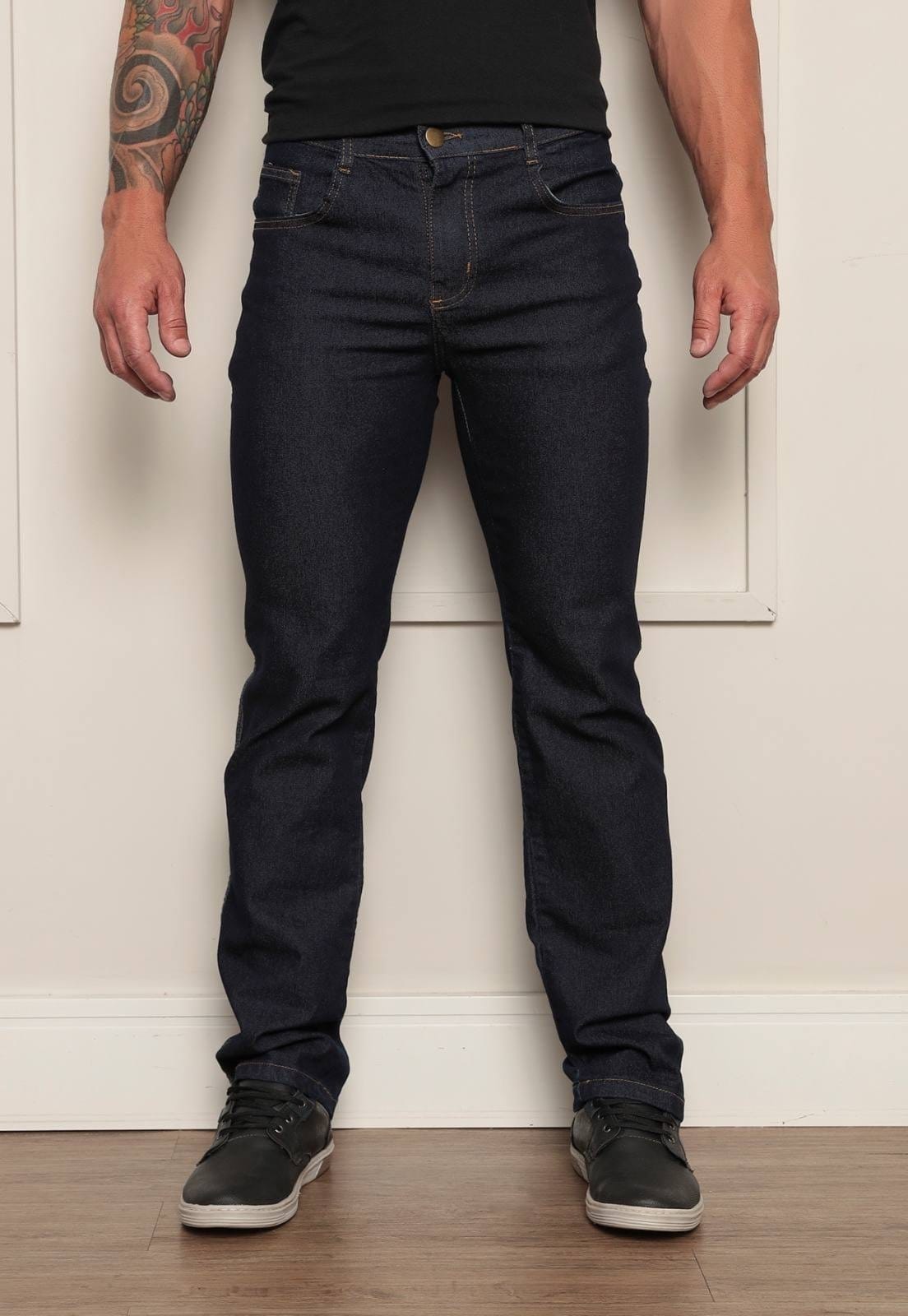 Calça Masculina Slim Mys Jeans Efeito Amaciado Confortável Escuro