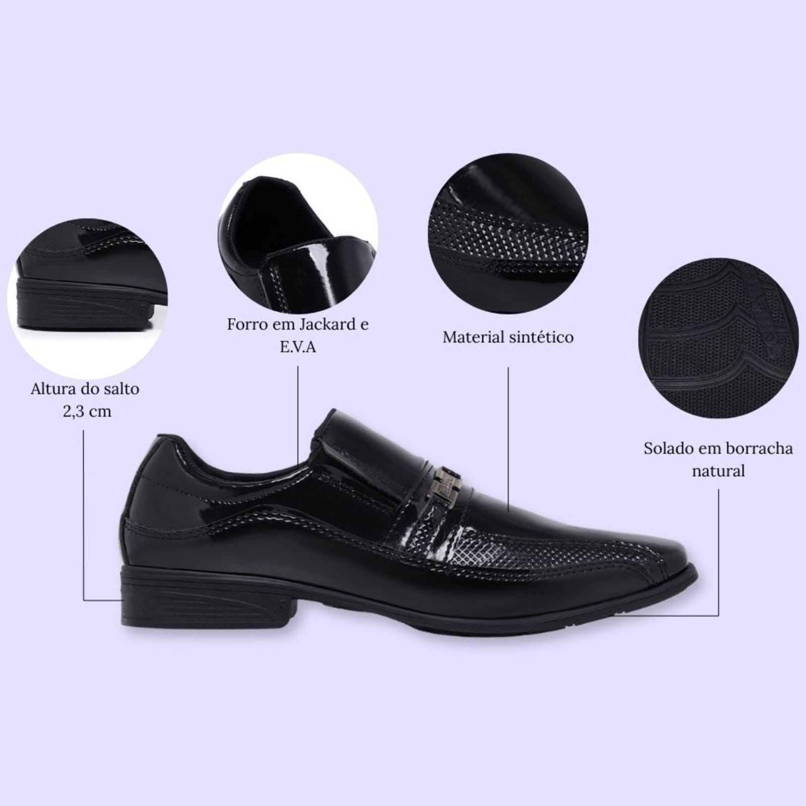 Vista 2 Kit Sapato Masculino Social Com Cinto e Carteira Verniz Casamento Trabalhar Em Loja 836 Verniz Schiareli preto