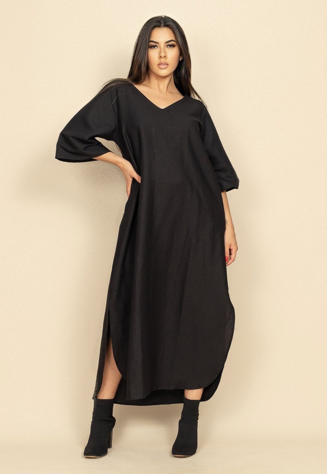 Vestido Midi Linho Manga 3/4