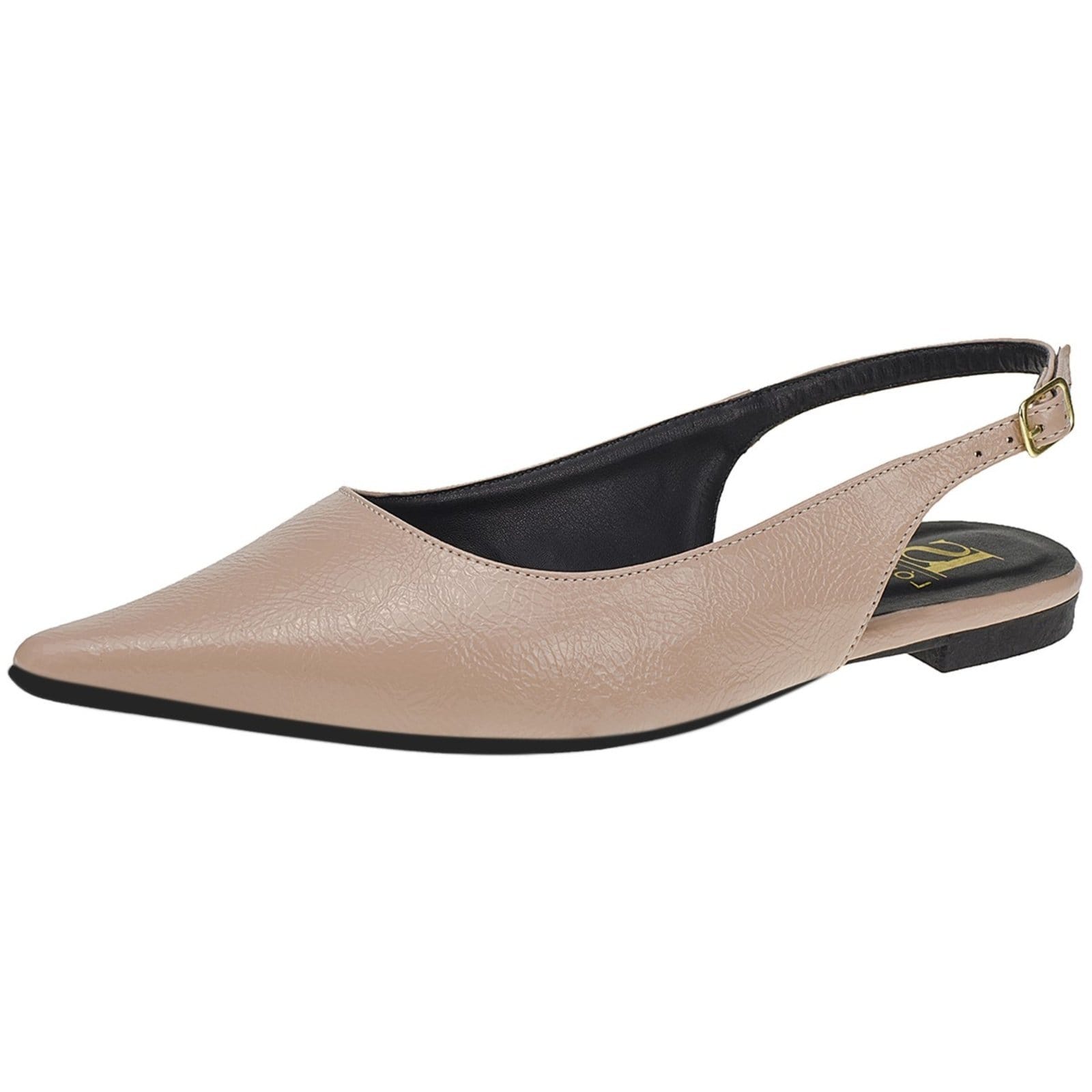 Sapatilha Bico Fino Lóris Shoes SlingBack com Fivela Verniz Texturizado Confortável Fashion 4130