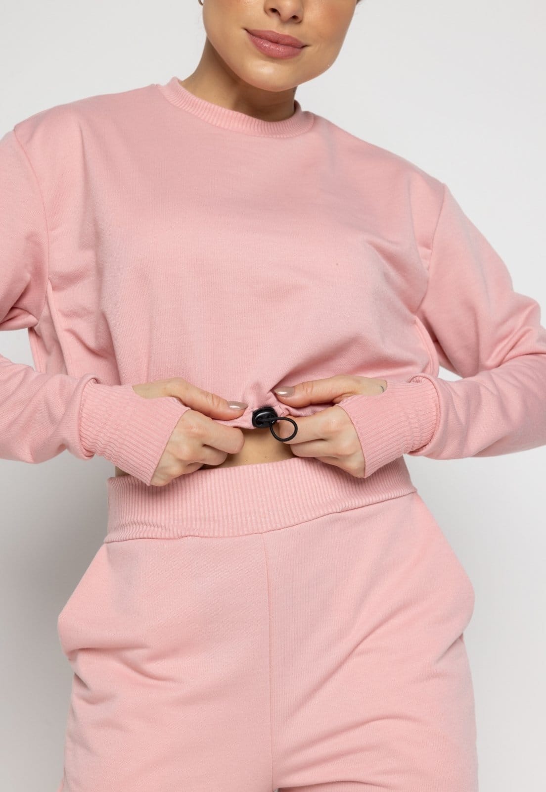 Vista 2 Cropped Feminino Vekyo Manga Longa Gringa Moletinho Com Regulagem VEKYO rosa