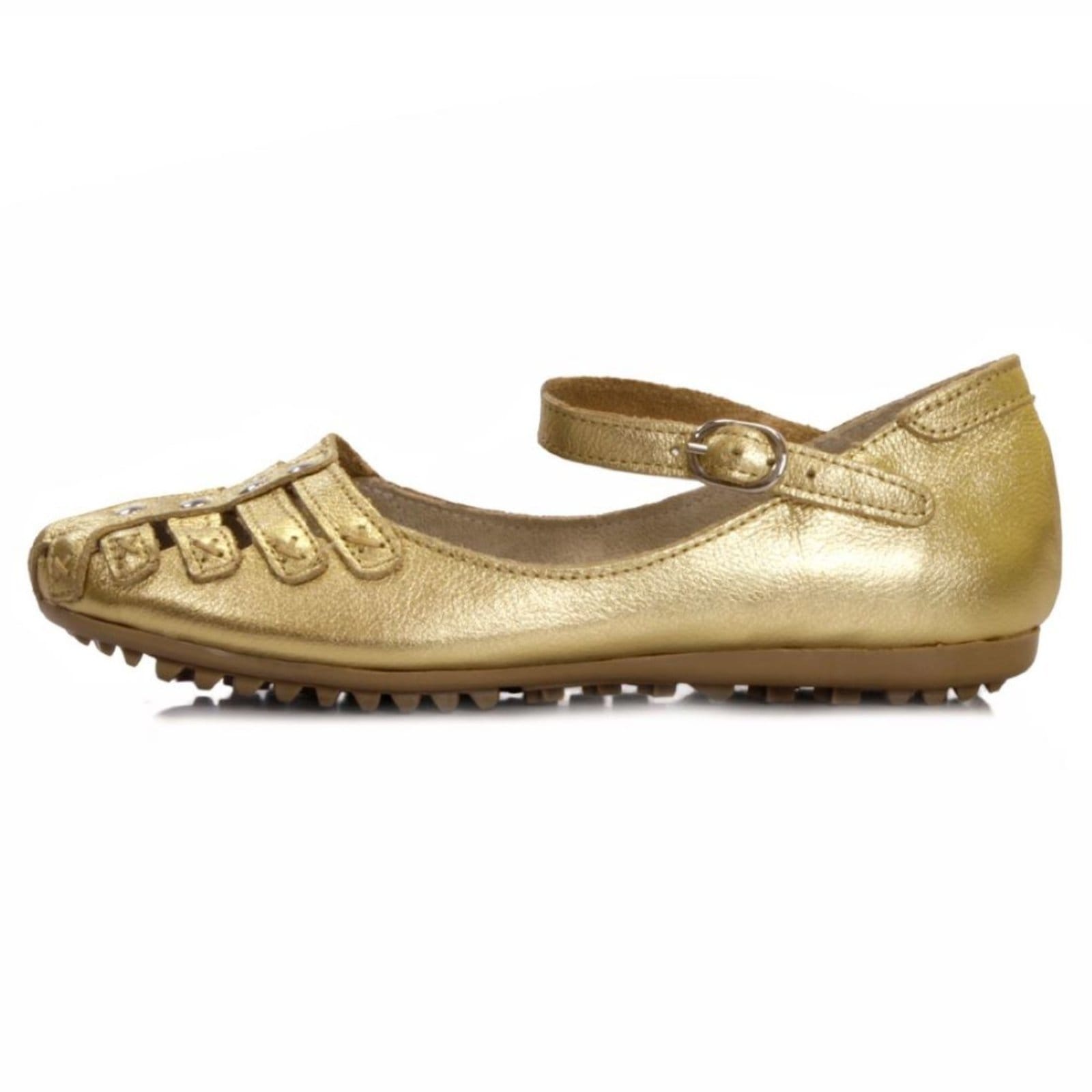 Vista 2 Sapatilha Feminina em Couro Etilo Retrô Salomé Dourada ROMEU E JULIETA SHOES dourado