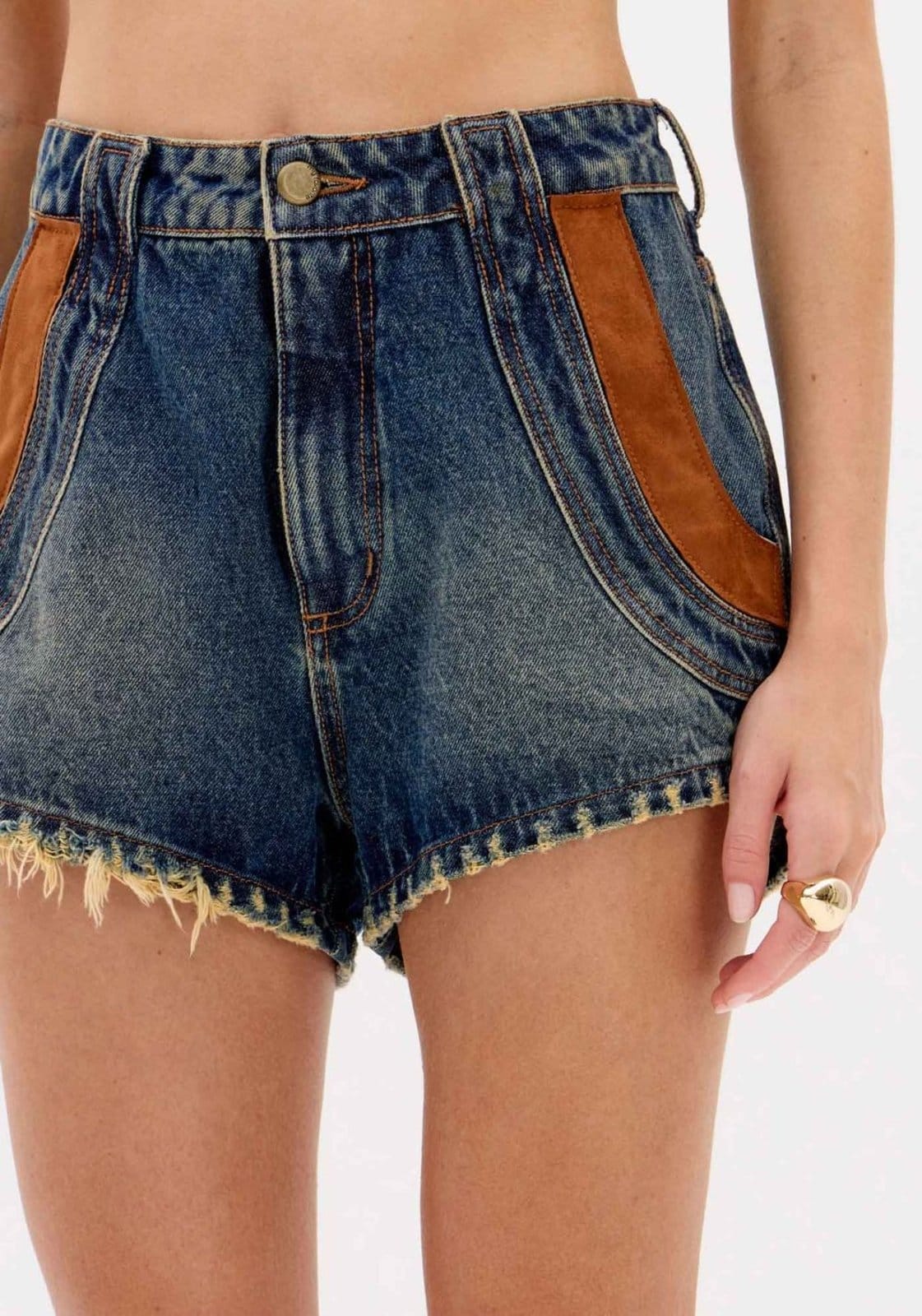 Vista 2 Short Jeans Grandfather Cintura Média My Favorite Things azul