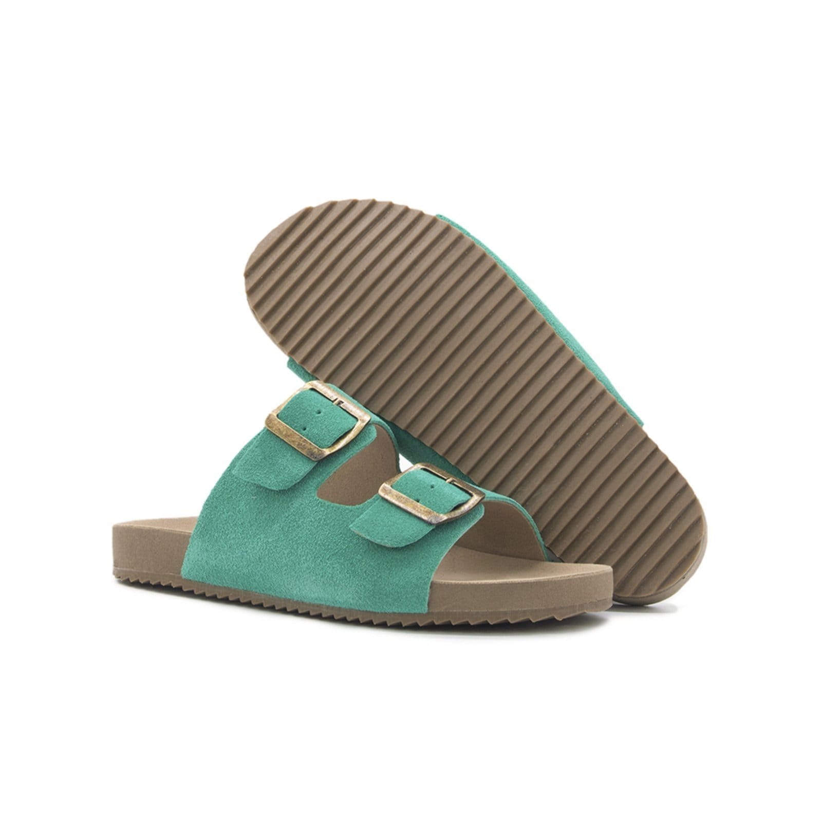 Vista 2 Papete Rasteira Sandalia Couro Agua TELLINI STORE verde