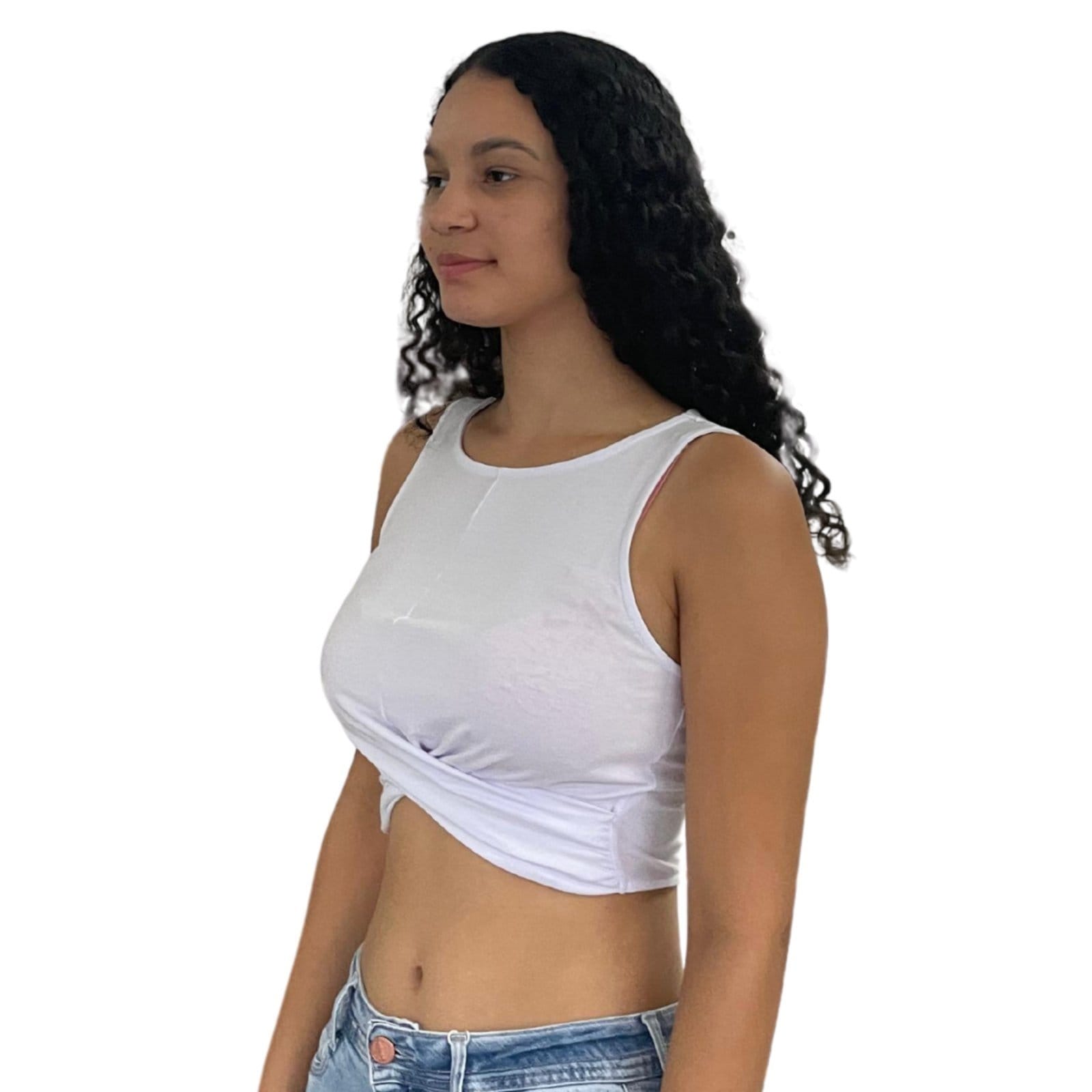 Vista 2 Blusa Regata Corpped Trançada Flor de Lis branco