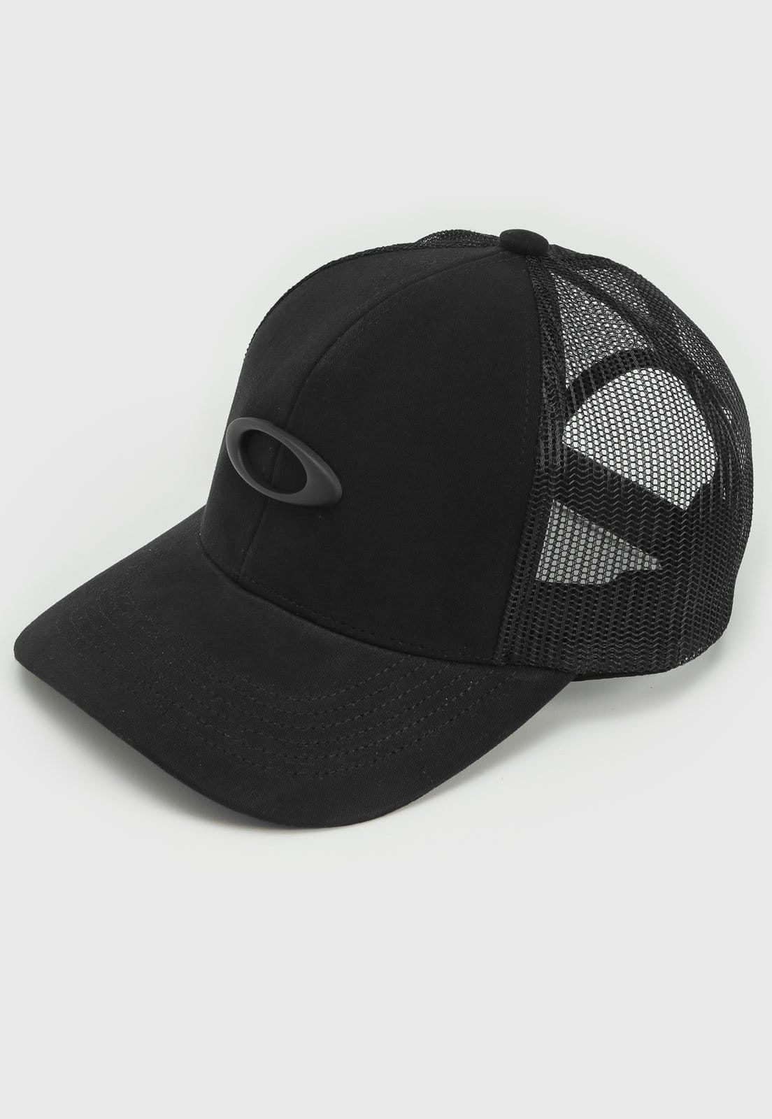 Vista 2 Boné Aberto Oakley Metal Ellipse Trucker Aba Curva Oakley preto