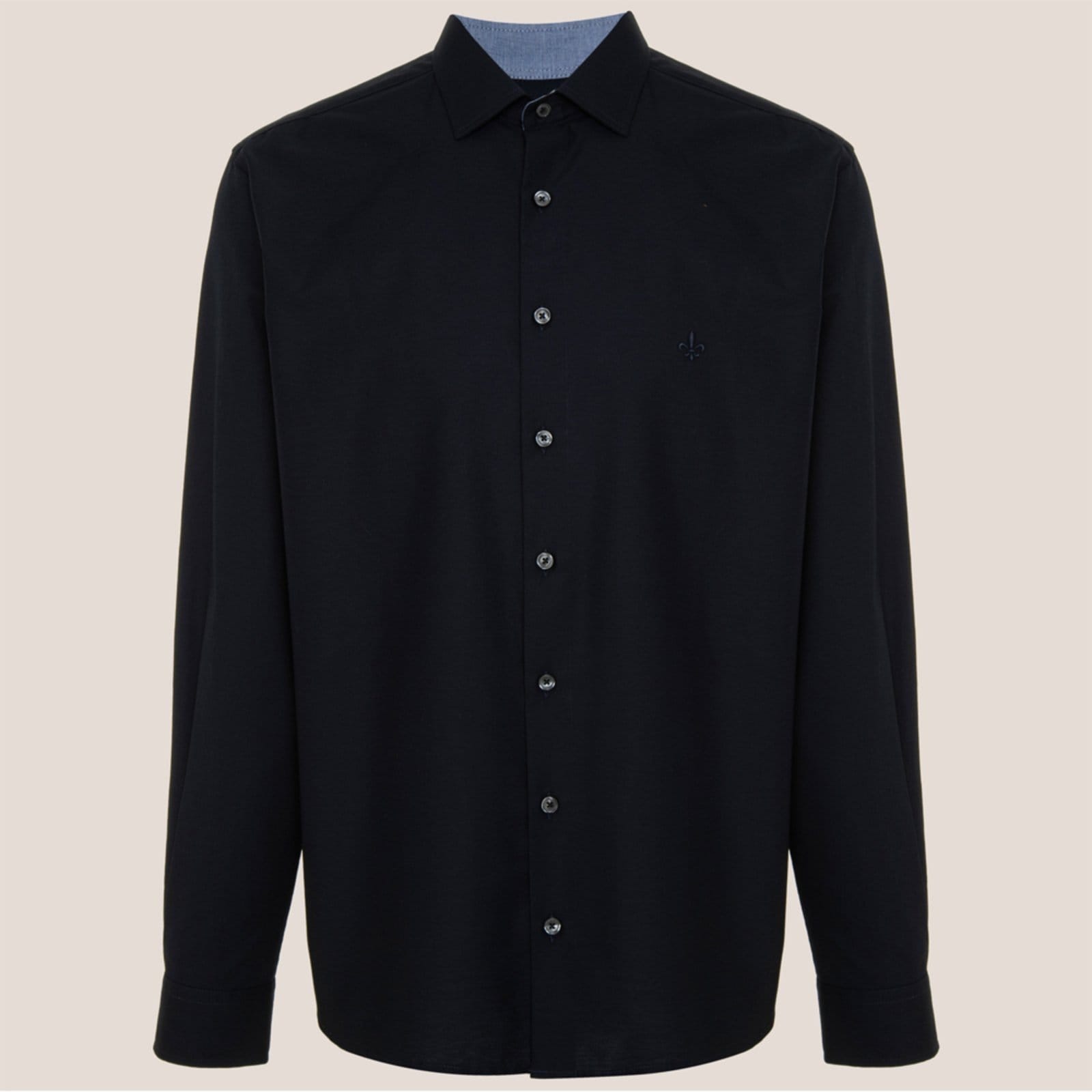 Vista principal Camisa Dudalina Comfort Trico Lisa Ve26 Marinho Masculino Dudalina azul marinho