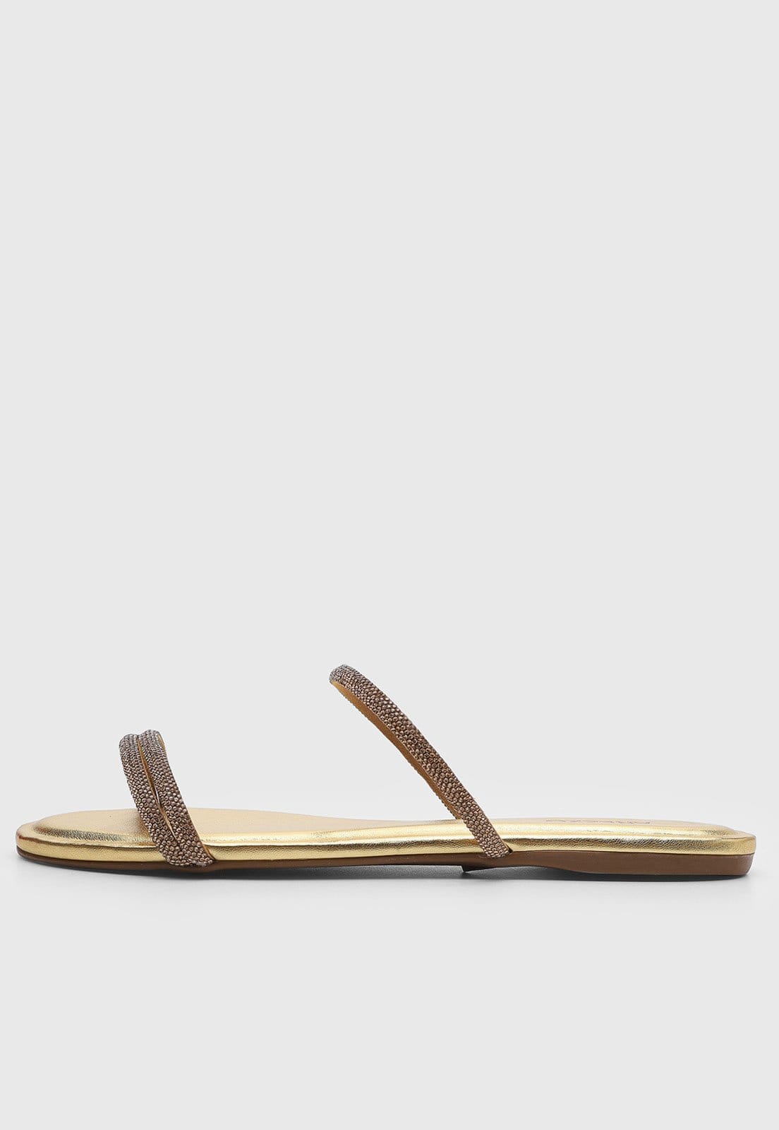 Rasteira Feminina Arezzo Tira Dupla Pedrarias Dourada