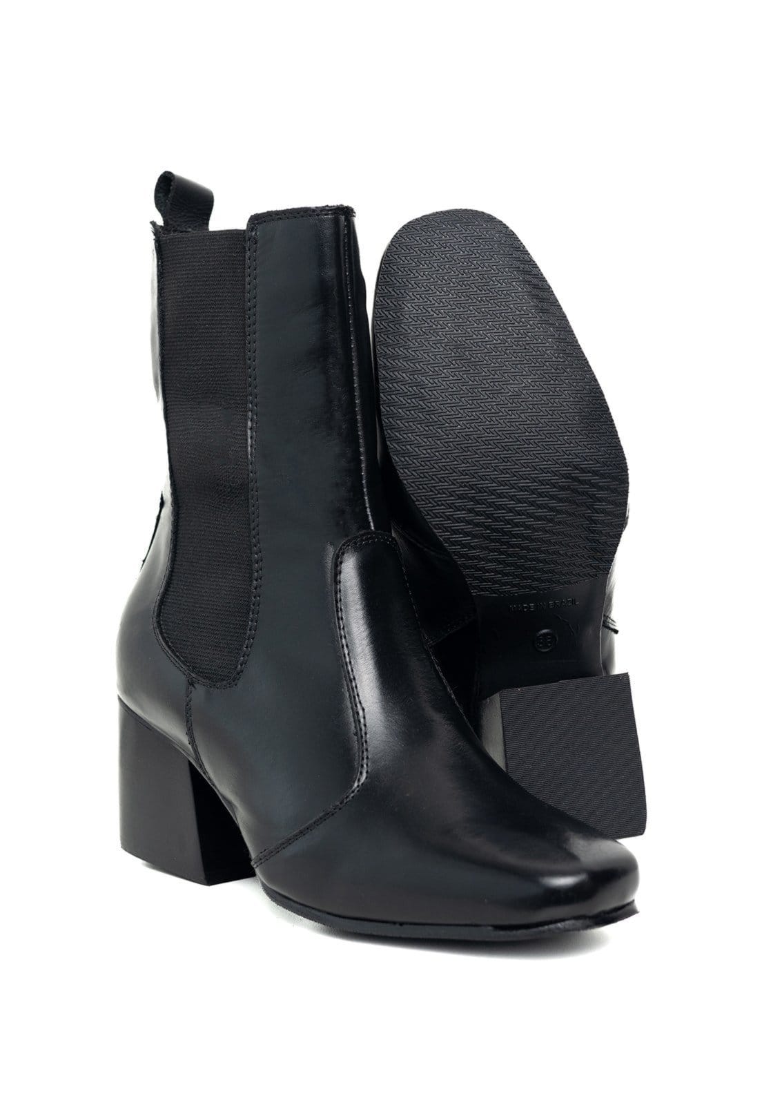 Vista 2 Bota Bico Quadrado Cano Curto Feminina Couro TELLINI STORE preto
