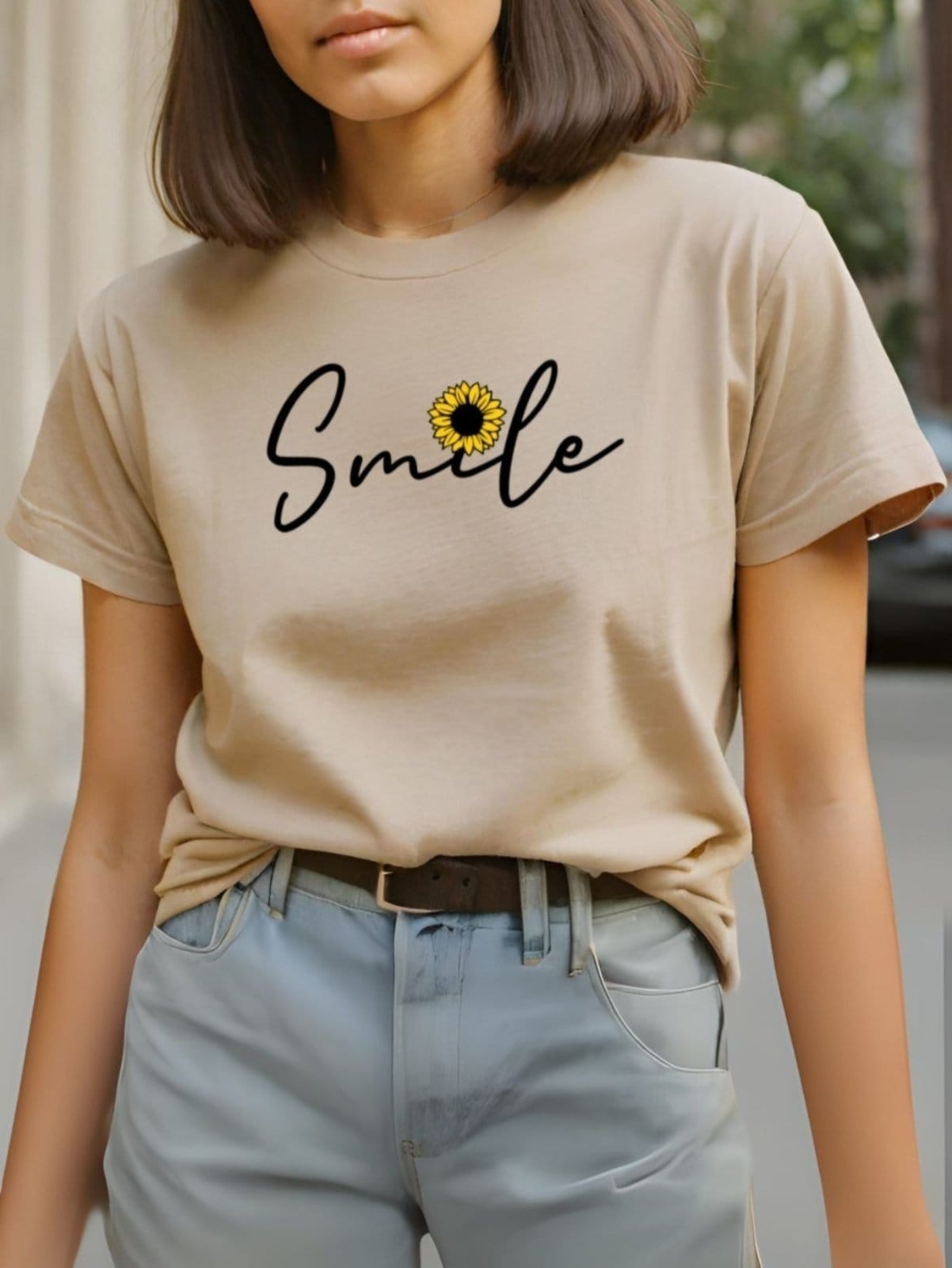 Camiseta Blusinha T-shirt Plus Size Feminina GuGi Smile Girassol Camisa Moda Caqui - 2