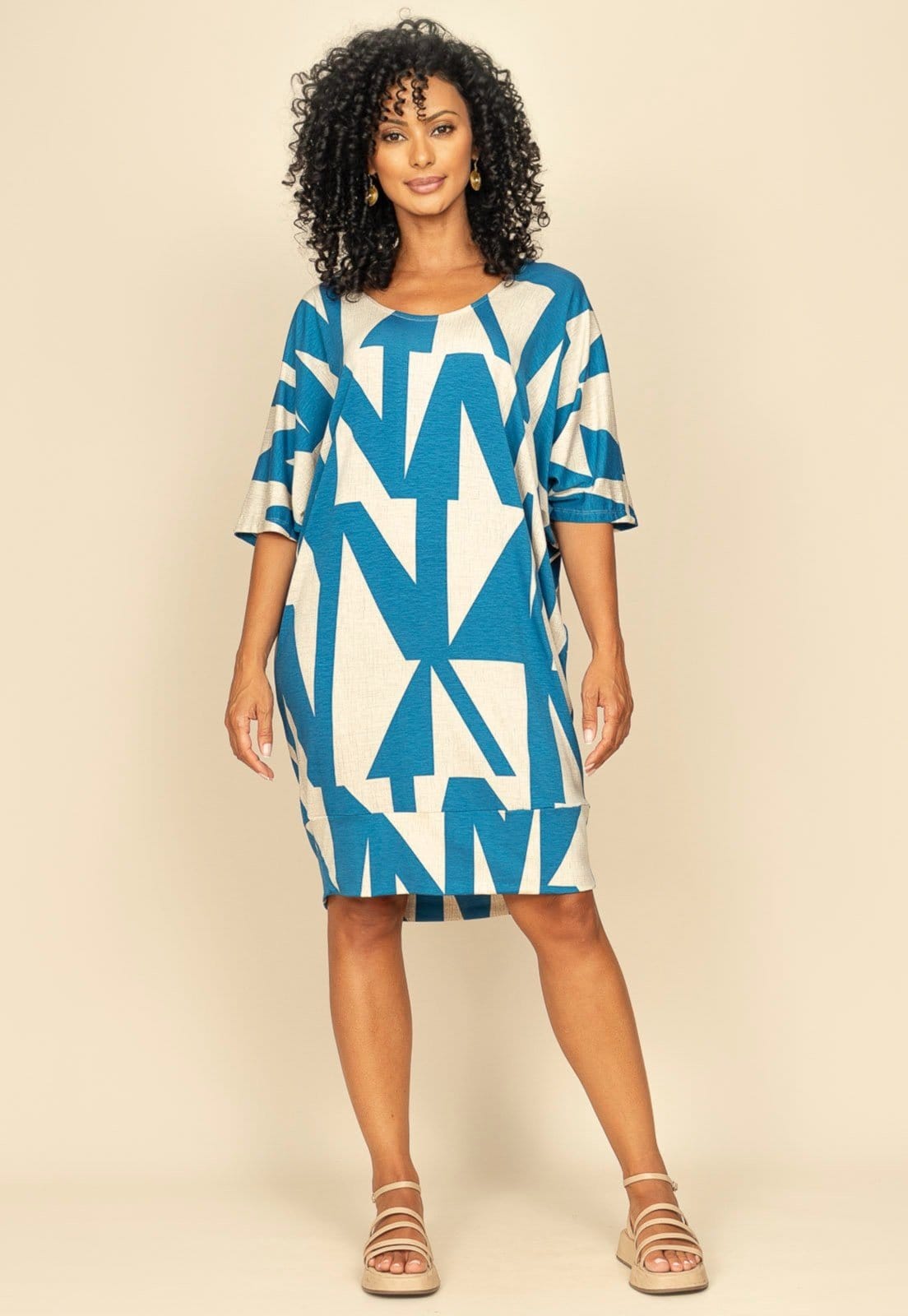 Vista 2 Vestido Curto Malha Amazonia Vital Morcego Geométrico Amazonia Vital azul/estampado/blue