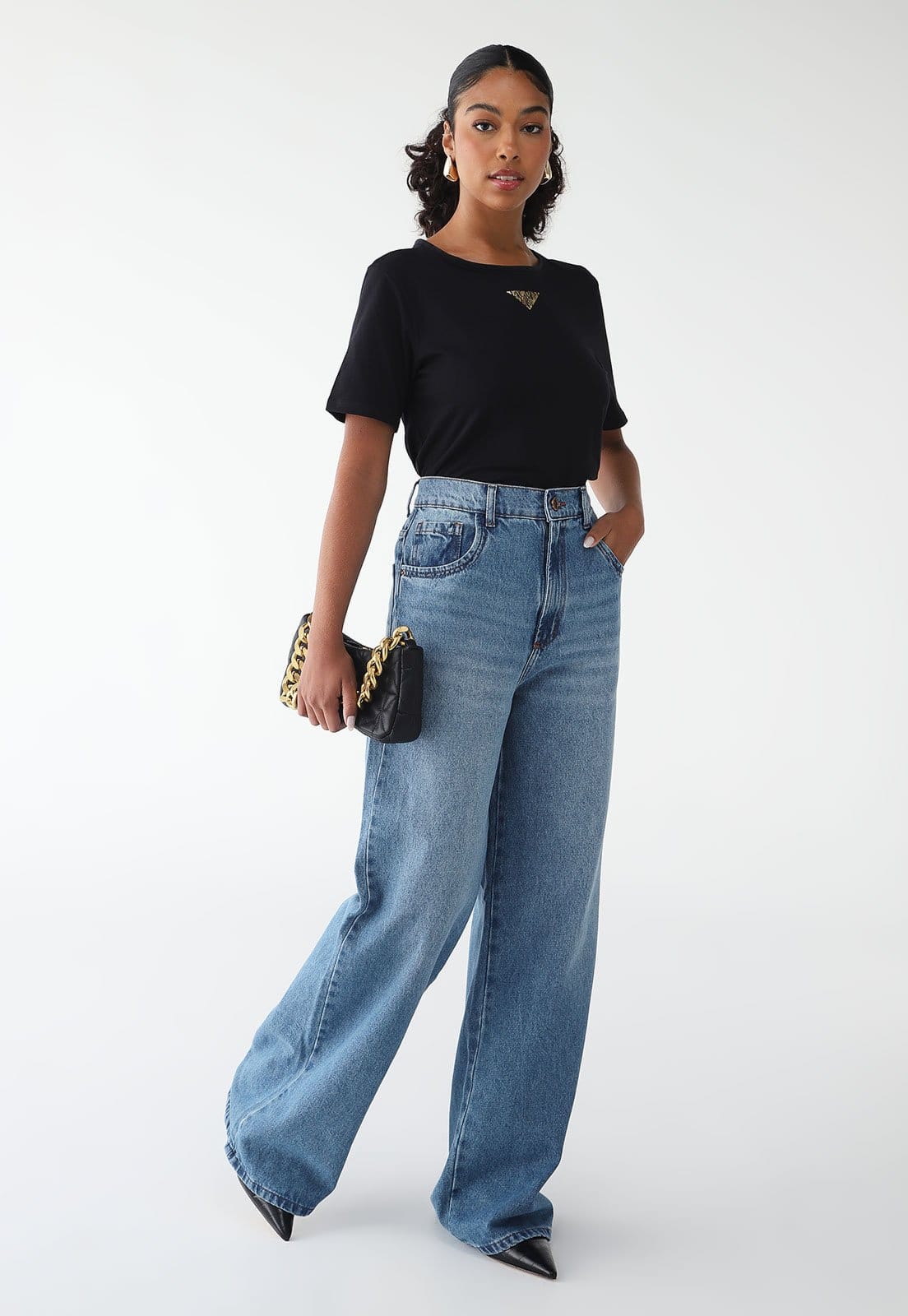 Vista 2 Calça Jeans Lança Perfume Wide Leg Lisa Lança Perfume azul