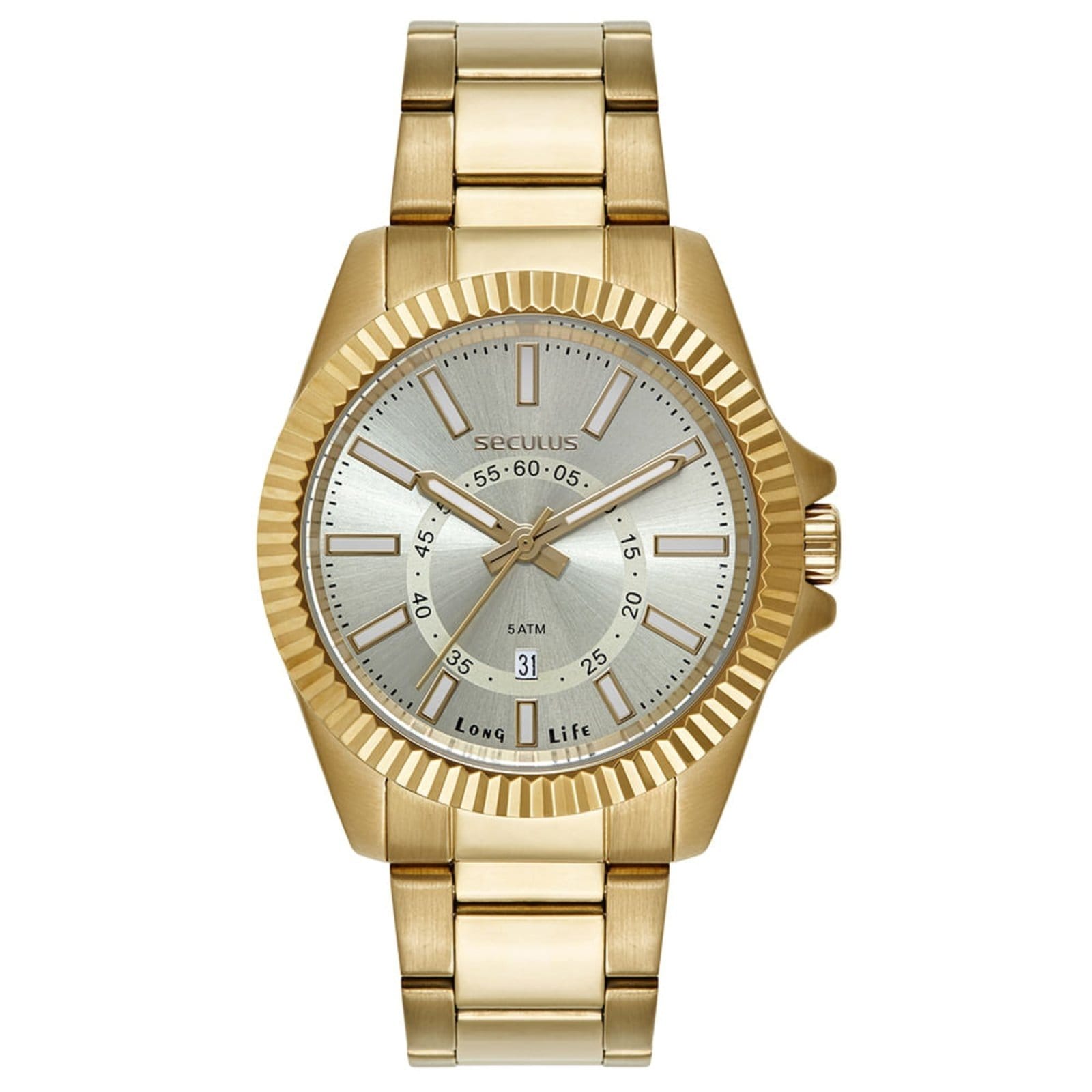 Vista principal Relógio Feminino Aço Catraca Facetada Seculus dourado