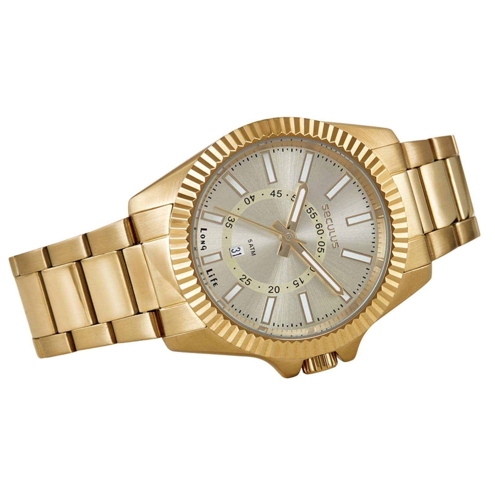 Vista 2 Relógio Feminino Aço Catraca Facetada Seculus dourado