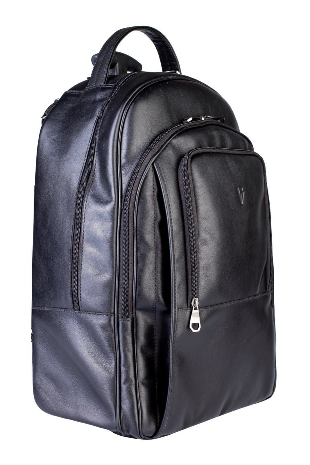 Vista 2 Mochila Vira Vento De Carrinho Em Couro Italiano Heitor Vira Vento preto