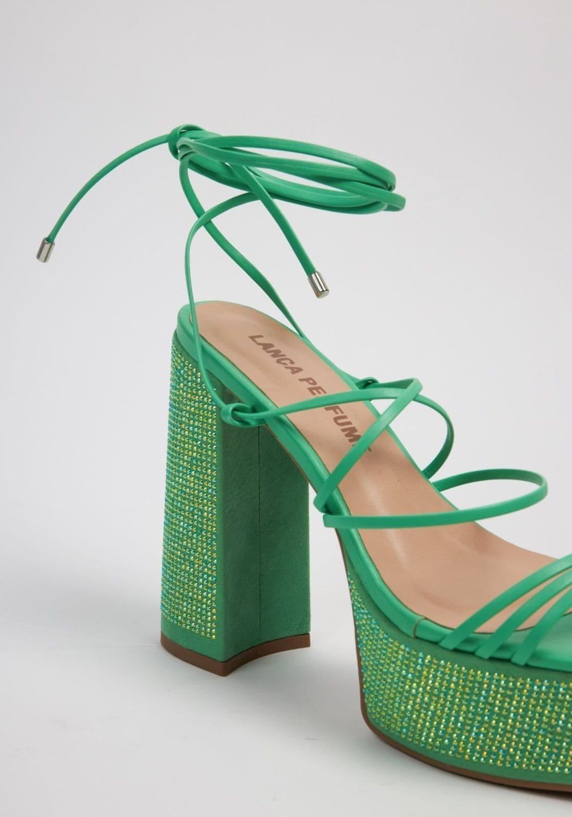 Vista 2 Sandália Meia Pata Com Hot Fix Lança Perfume verde