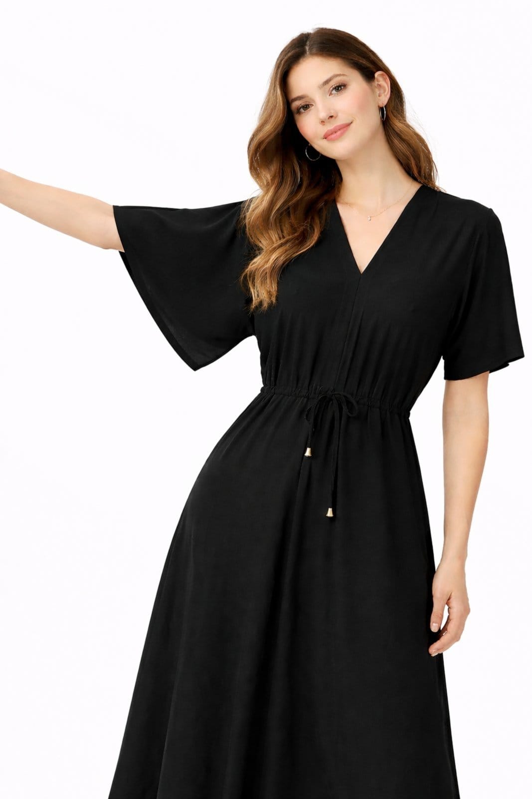 Vista 2 Vestido Midi em Malha Crepe com Ajuste na Cintura Summer Body preto