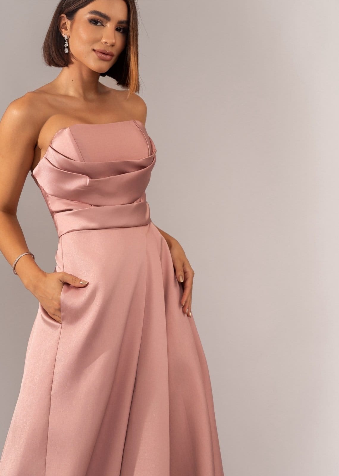 Vestido Longo de Festa Madrinhas Tomara que Caia com Fenda Cetim Biancynna Cia do Vestido - 2