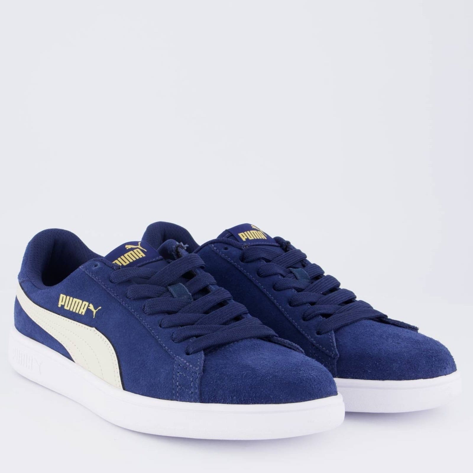 Vista 2 Tênis Puma Smash V3 BDP e Dourado Puma azul marinho