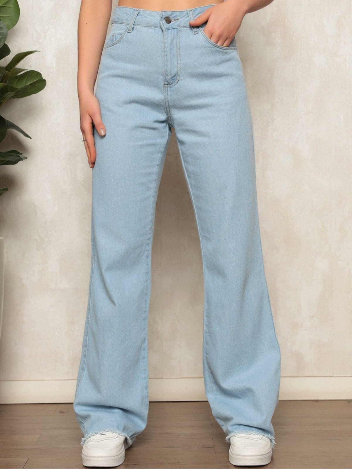 Calça Jeans Wide Leg Pantalona Feminina Claro