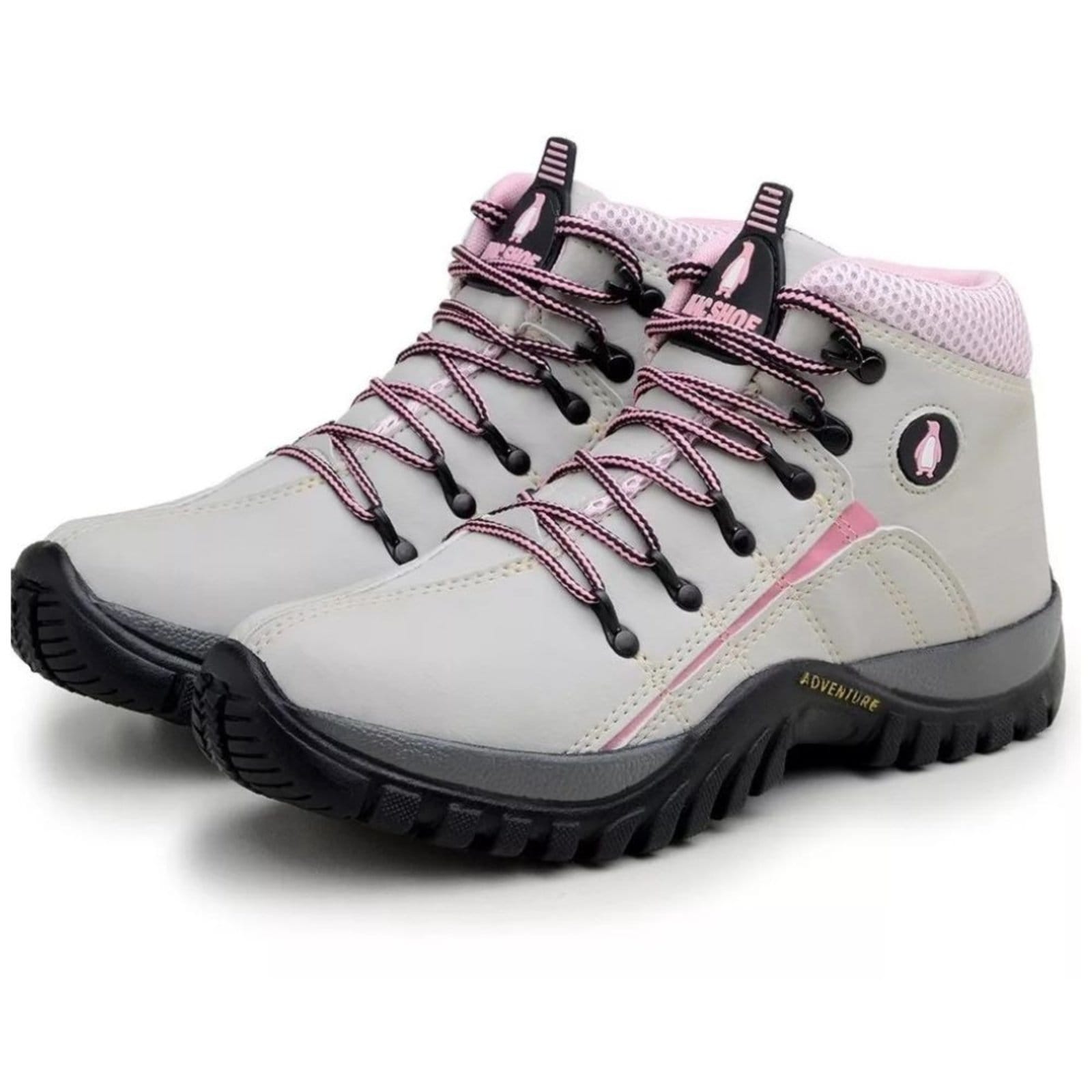 Vista 2 Bota Coturno Bia Ramos Adventure Feminino para Trilha Trekking Confortavel Creme Rosa Bia Ramos cinza/rosa rosa