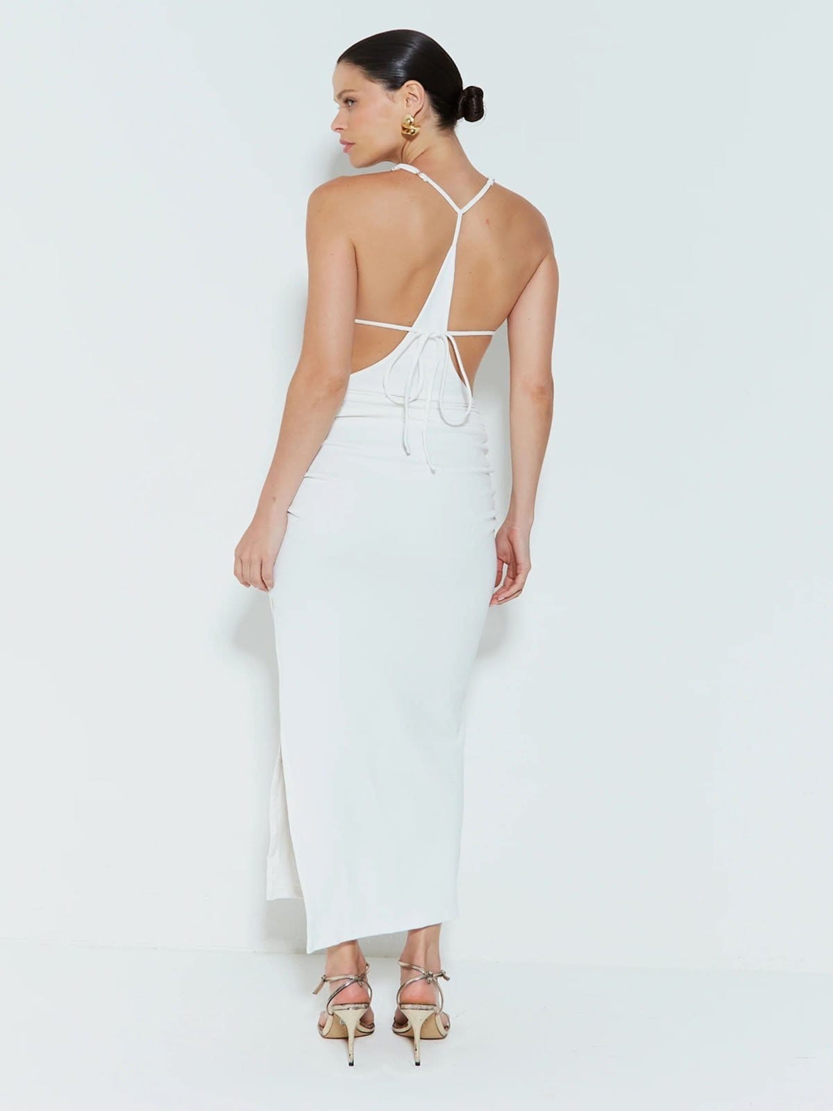 Vista 2 Vestido Longo Zen Com Franzido Lateral E Amarracao Costas Off White ZEN branco white