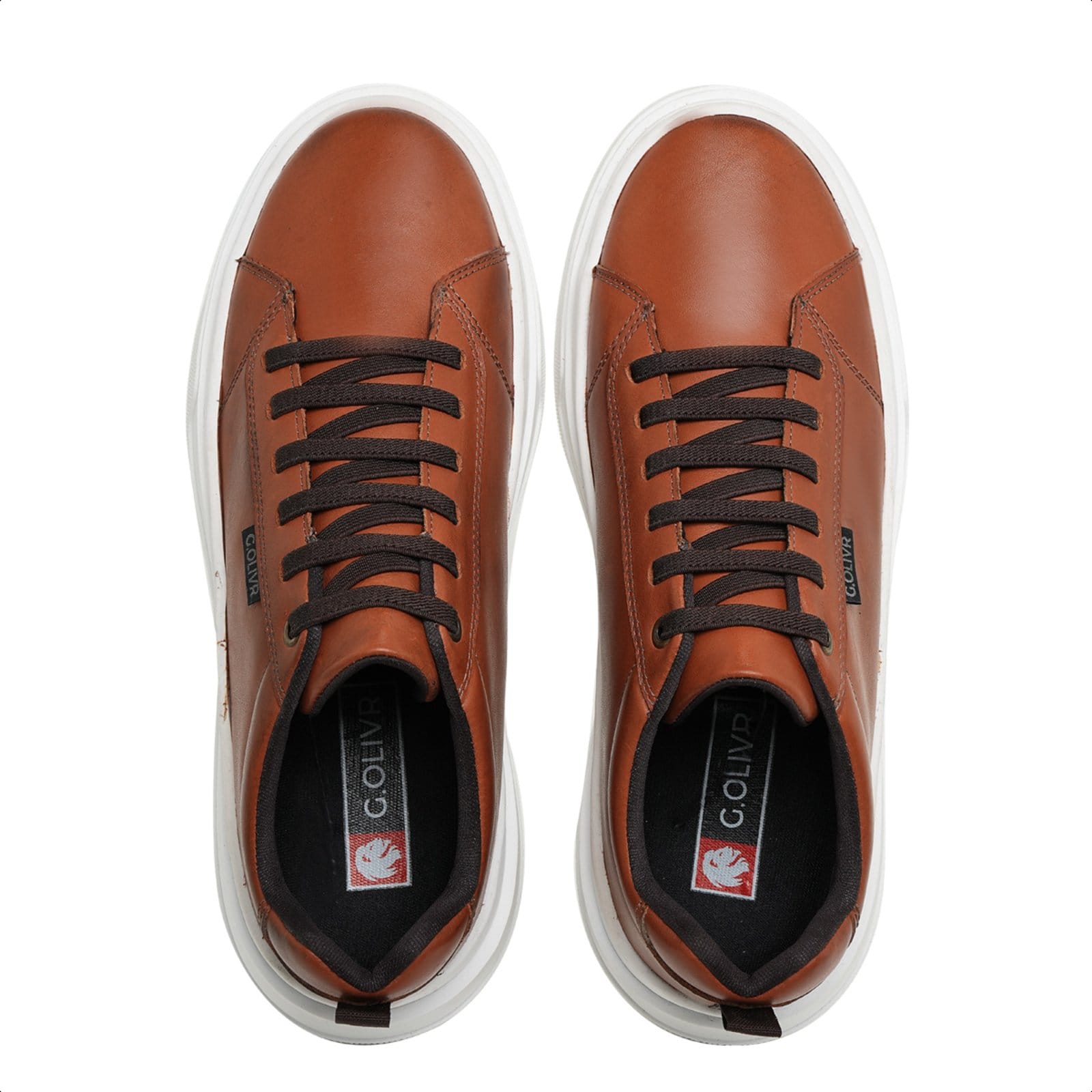 Vista 2 Sapatênis Casual Lavini Tenis de Couro Sola Alta AJuste Elástico Café Lavini Shoes marrom