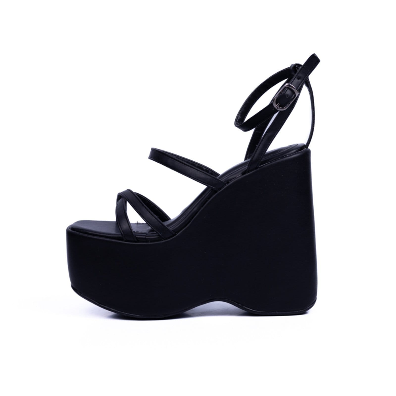 Vista 2 Sandália Anabela Feminina Plataforma Grande Preta Lançamento 182158 Flor da Pele preto