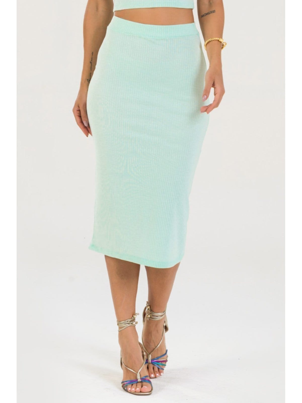 Saia Midi Ribana Canelada Feminina Sea