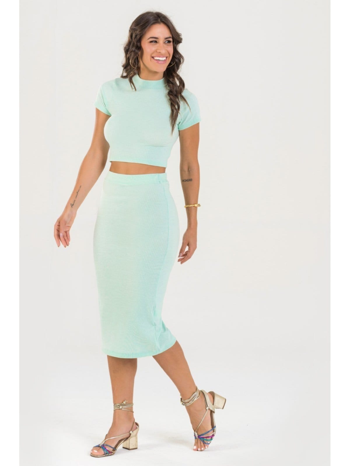 Saia Midi Ribana Canelada Feminina Sea - 2