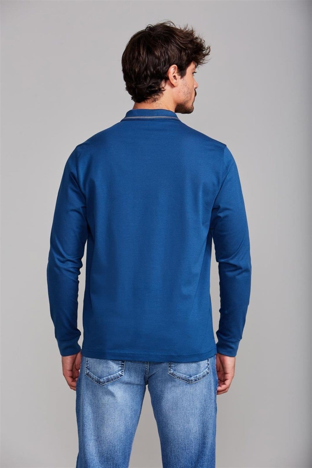 Vista 2 HIGHSTIL Camisa Polo Manga Longa Jacquard Comfort Noturno / Cinza Concreto HIGHSTIL azul