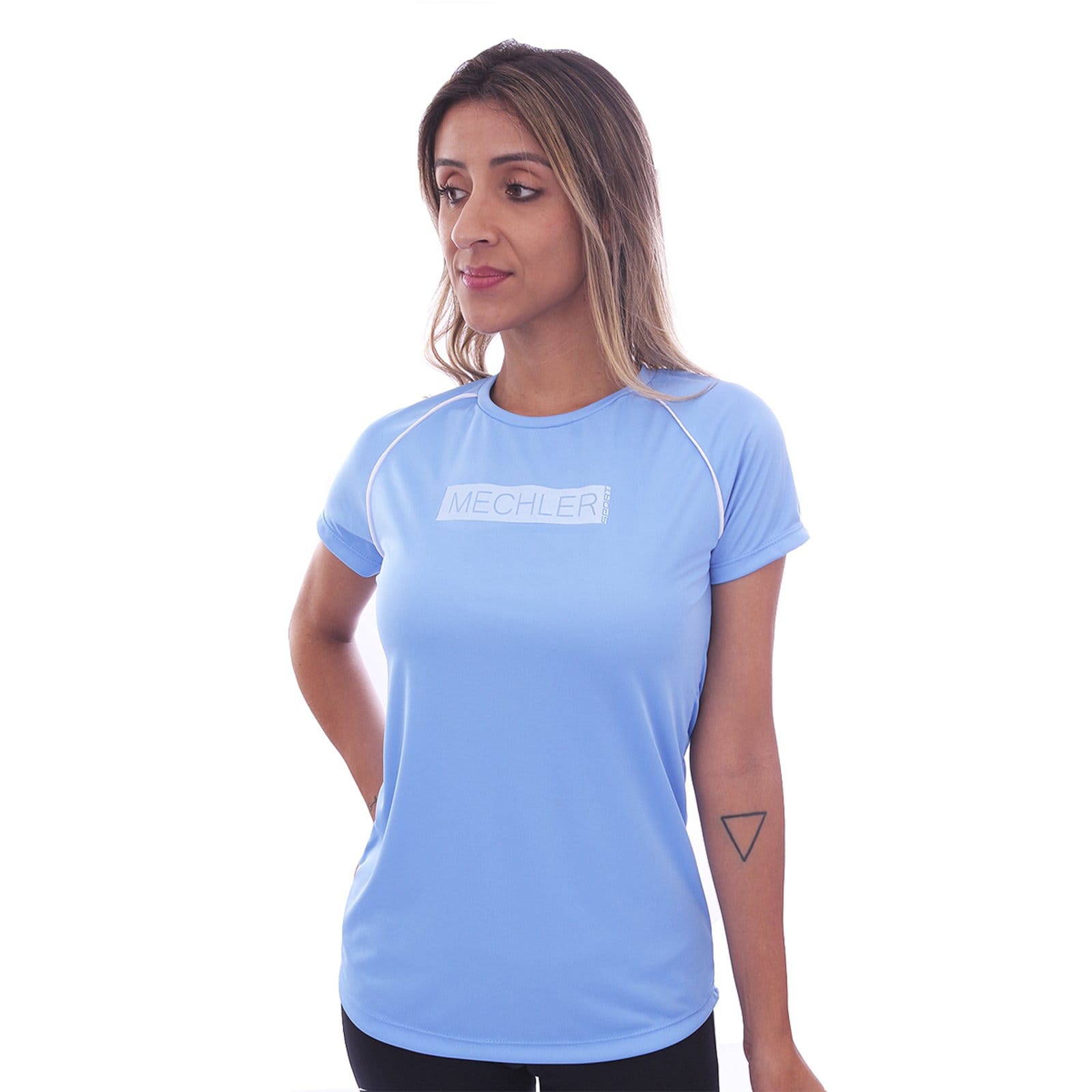 Camiseta Feminina Dryfit Raglan Manga Curta Proteção Solar UV 50 Academia Verão Adulto Esporte Mechler Céu
