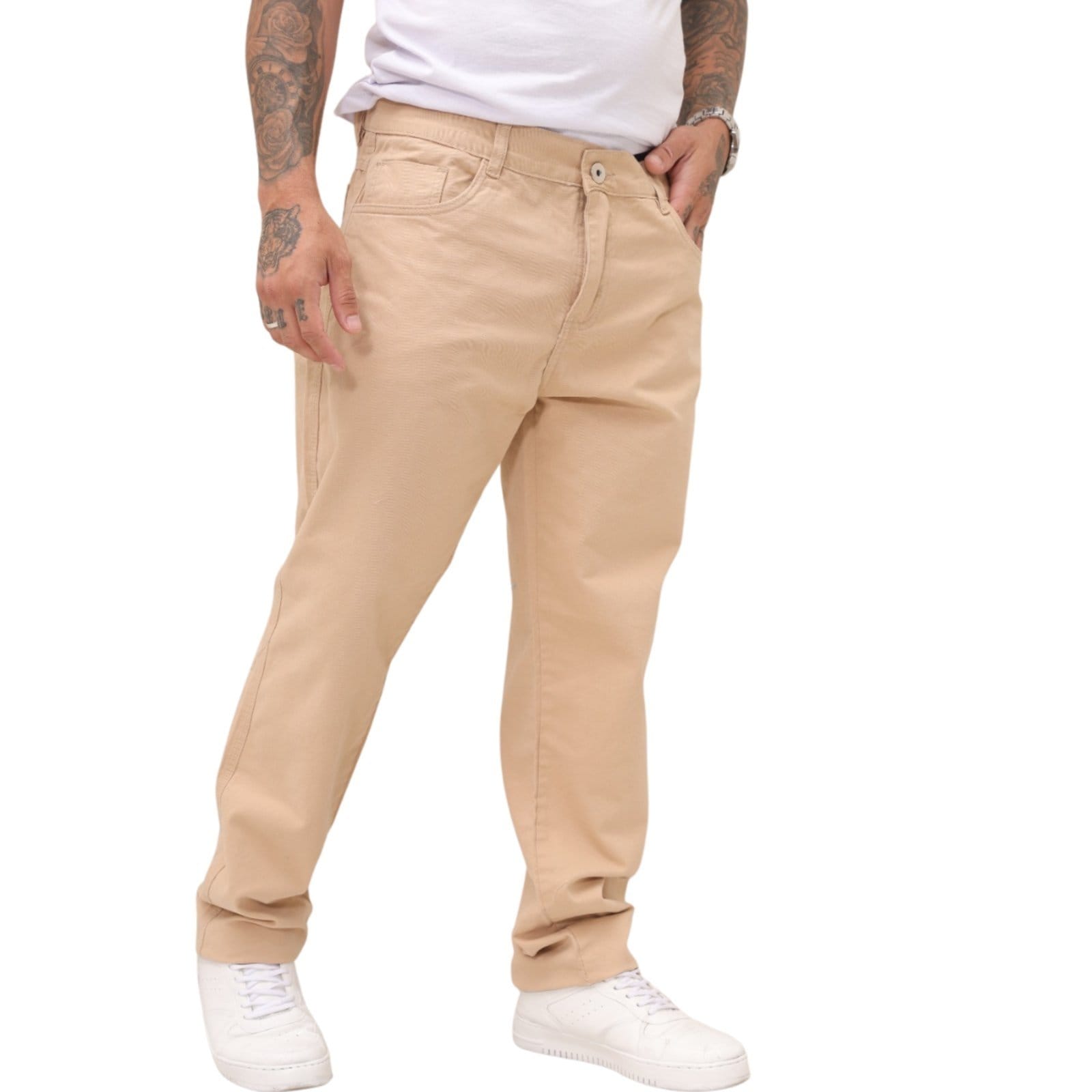 Vista 2 Calça Masculina Tradicional Balão Boca Larga JEANS LIGHT bege