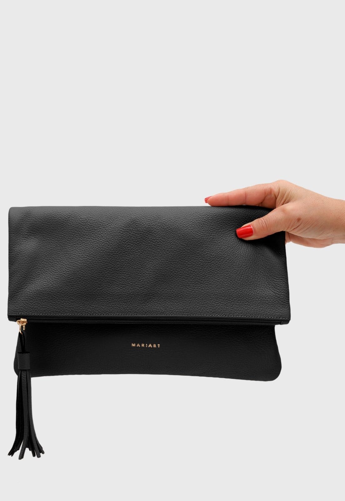 Vista 2 Bolsa Carteira Clutch Couro Mariart Hibisco Preta Mariart preto