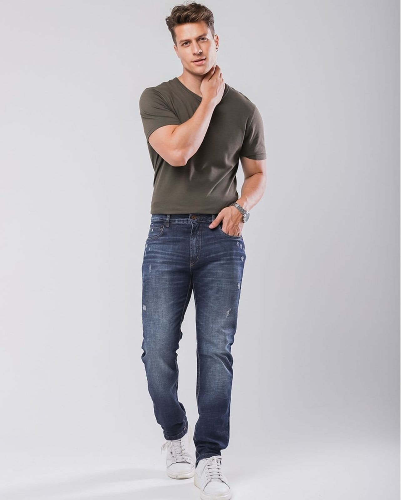 Calça Slim Fit Masculina Detalhes de Puídos 23785 Sujinha