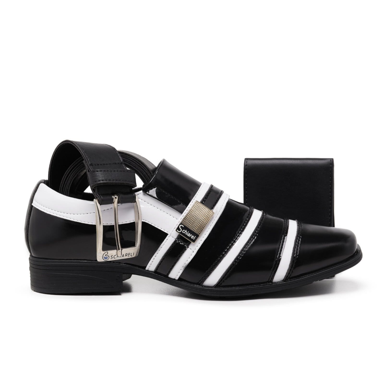 Kit Sapato Social Masculino Cinto e Carteira Verniz Festa Casamento 853 e Branco