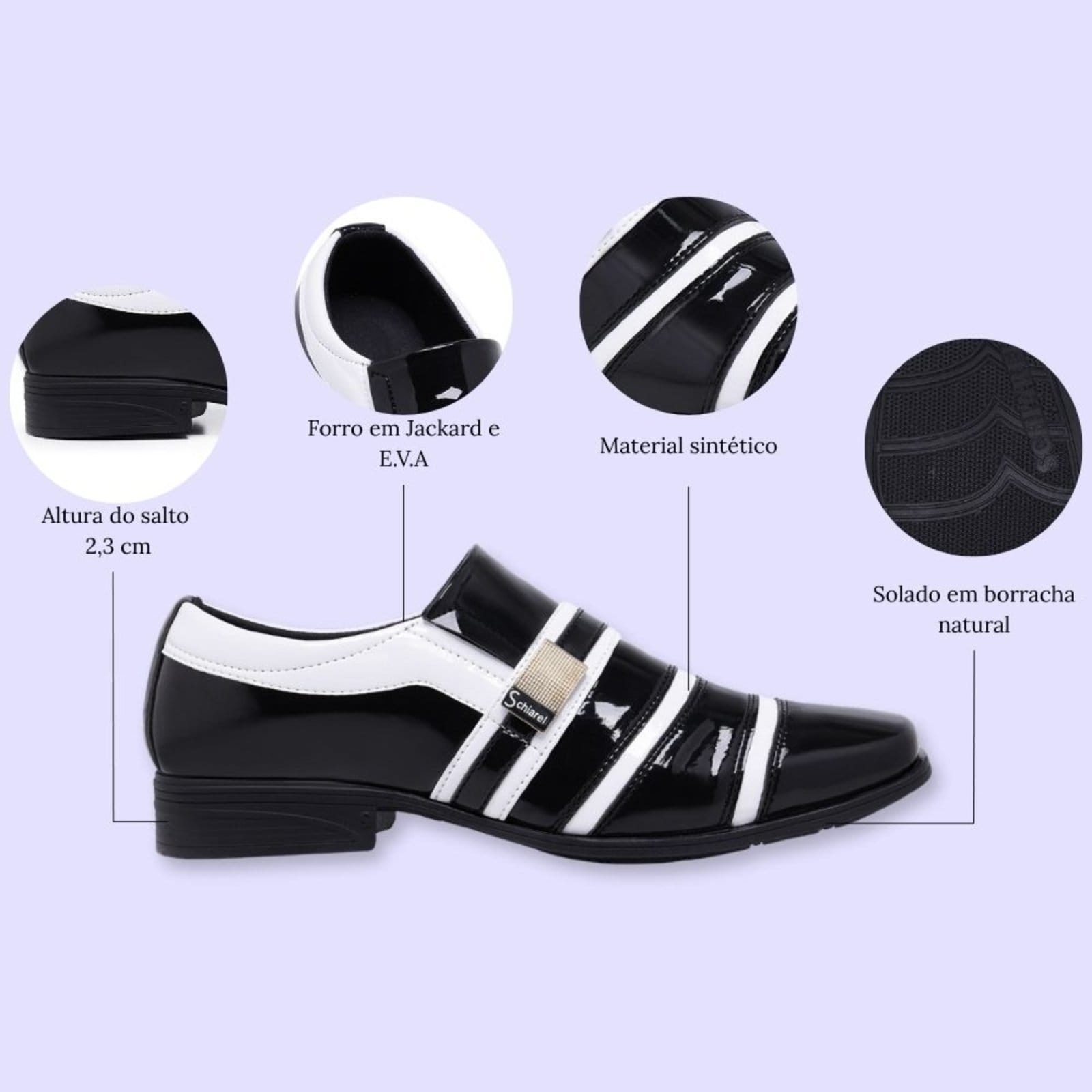 Vista 2 Kit Sapato Social Masculino Cinto e Carteira Verniz Festa Casamento 853 e Branco Schiareli preto