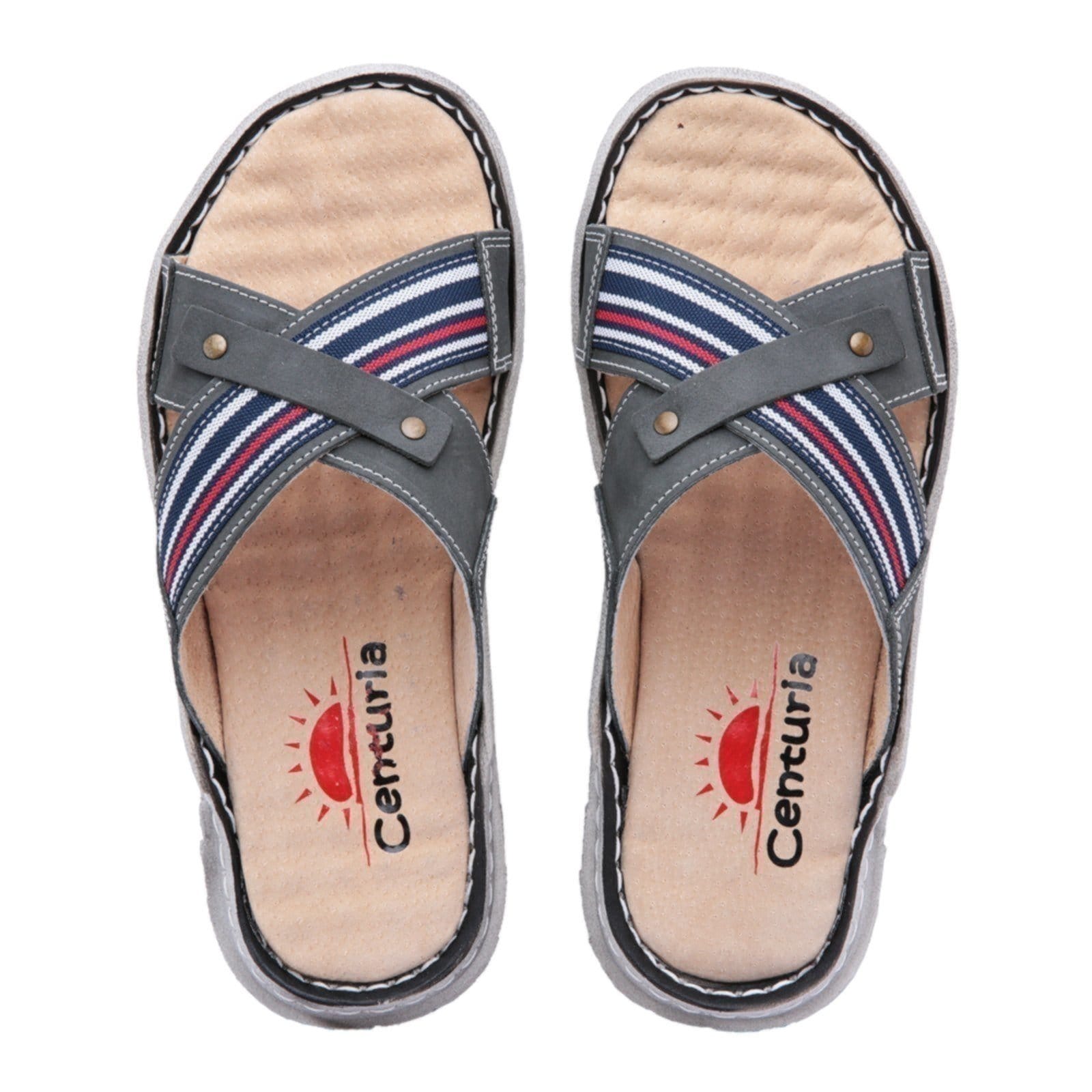 Chinelo Conforto Centuria Transpassado em Couro Azul